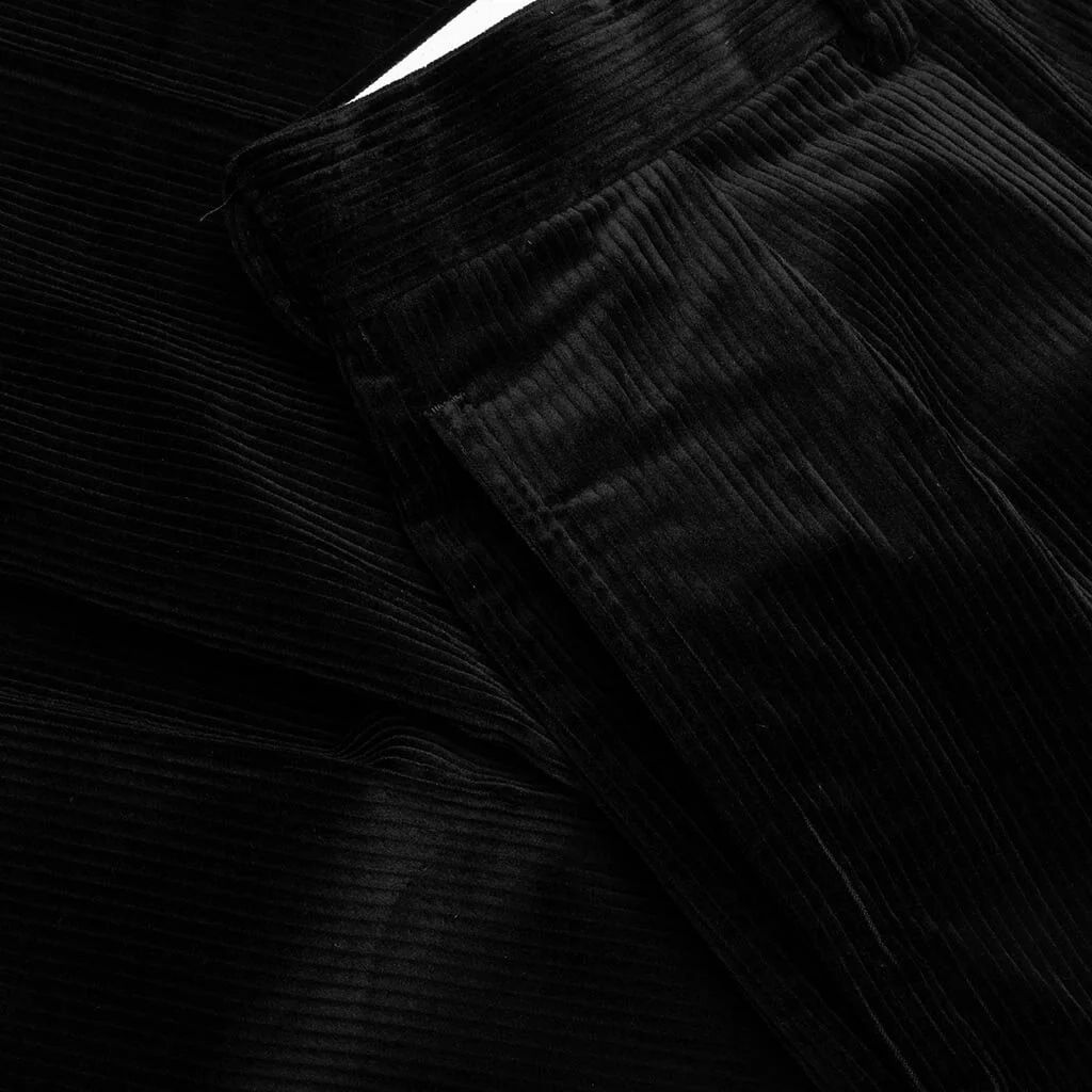 Double Pleated Corduroy Trousers - Black - Image 4