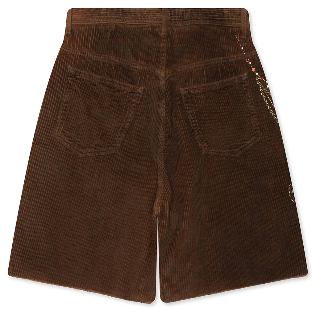 Patchwork Corduroy Shorts - Brown - Image 2