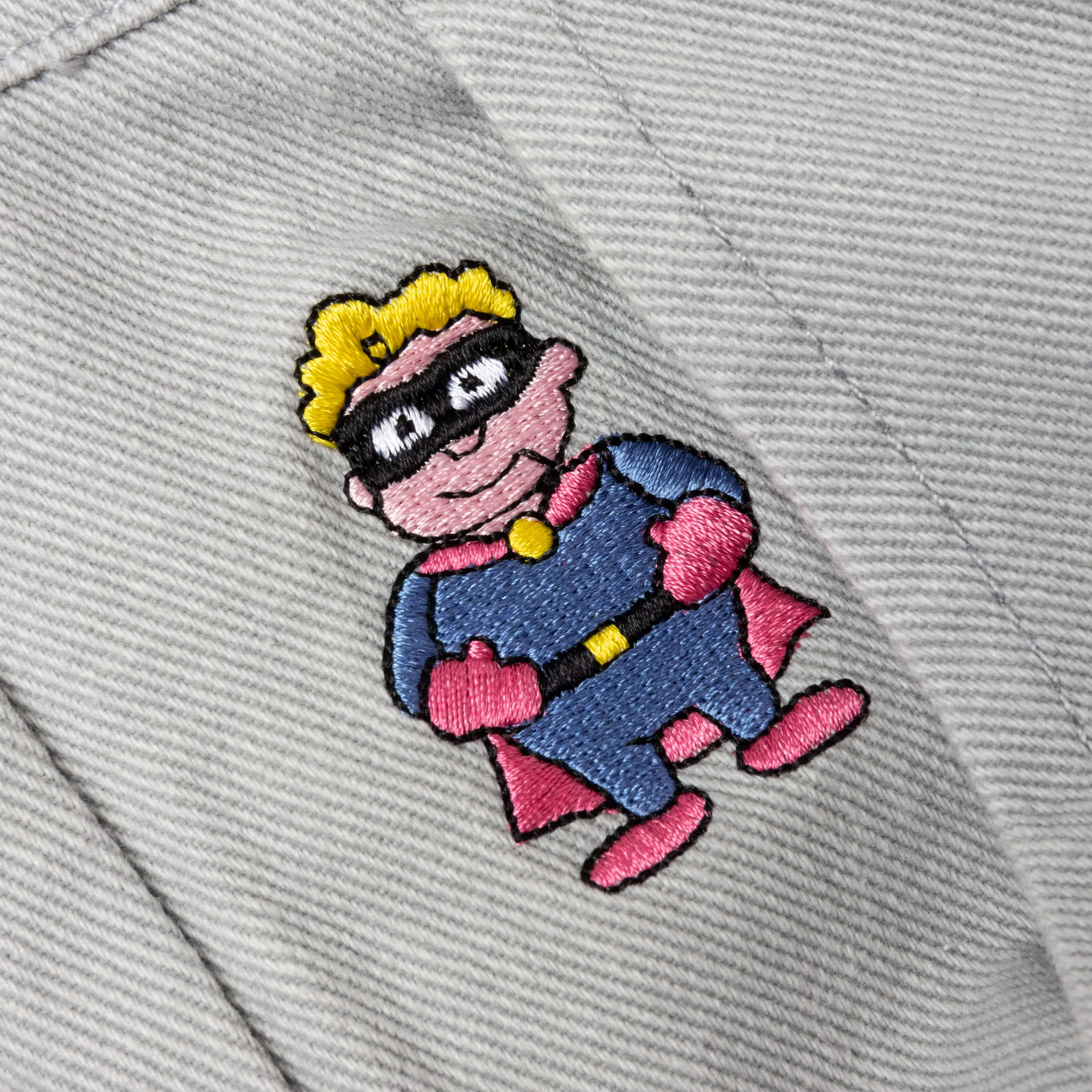 Face Embroidered Denim Pants - Grey - Image 3