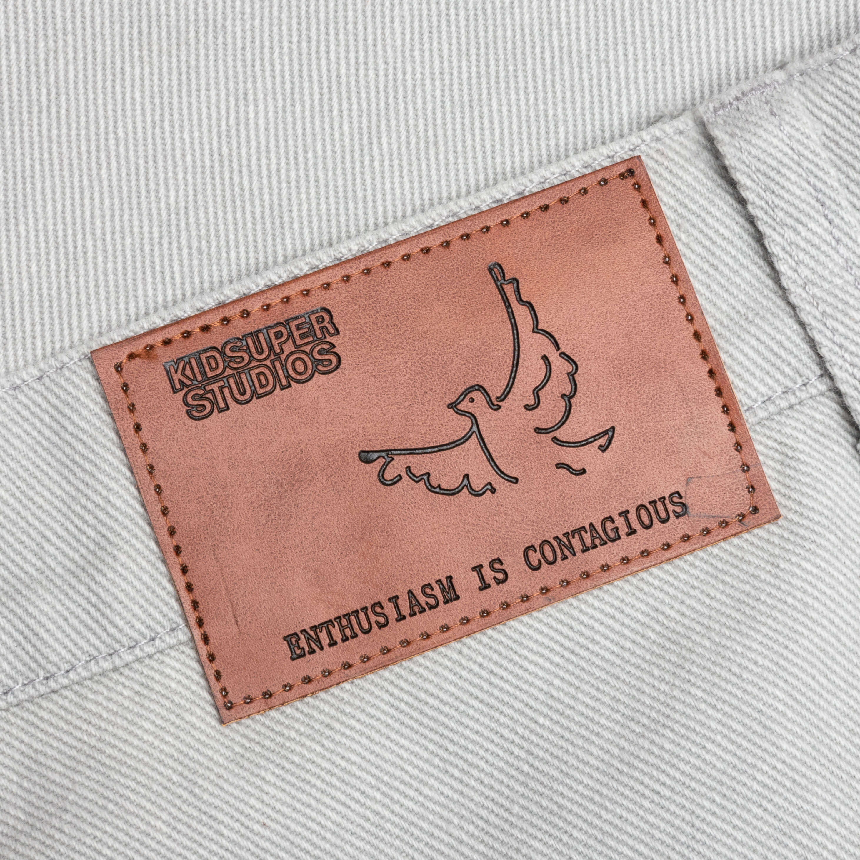 Face Embroidered Denim Pants - Grey - Image 6