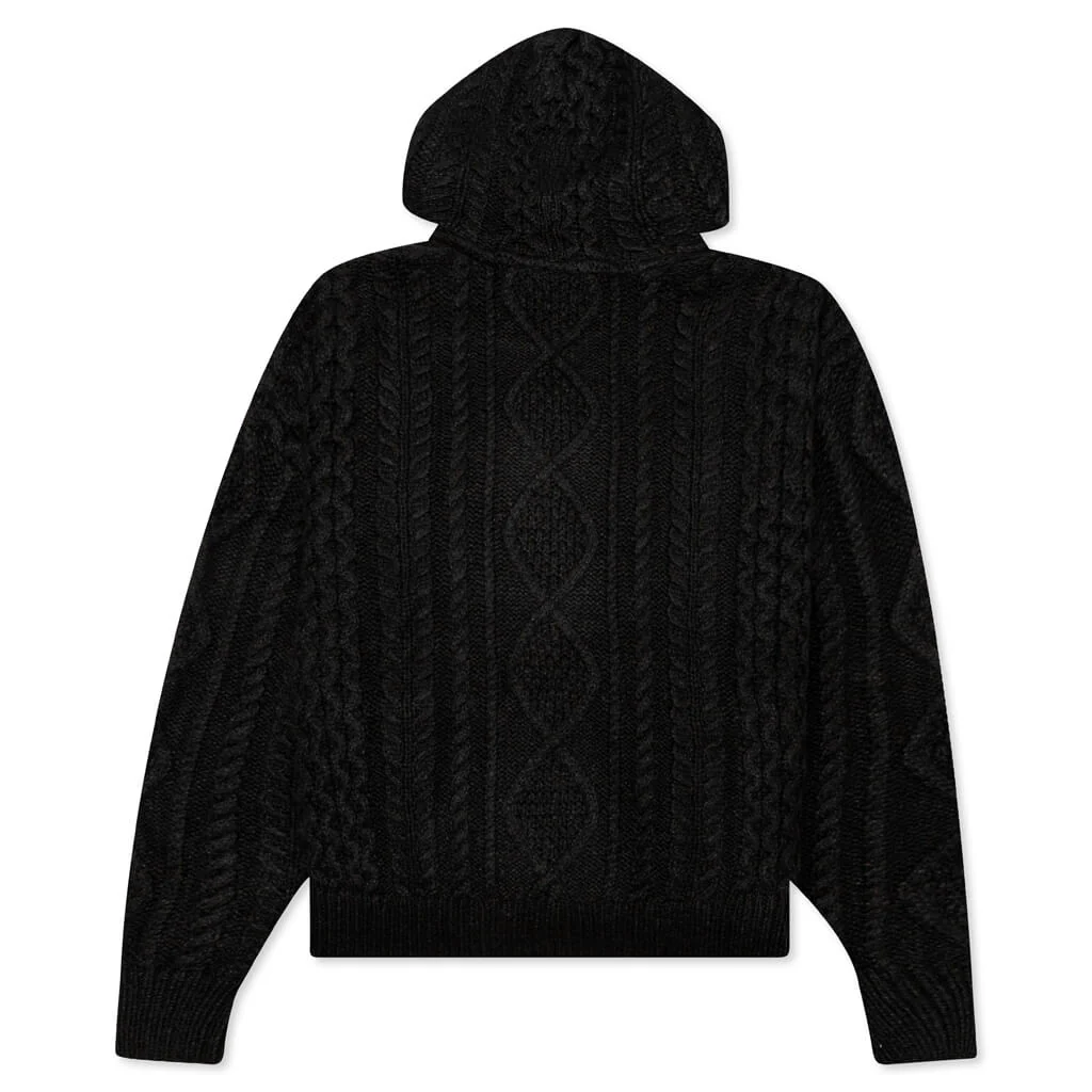 Cable Knit Hoodie - Jet Black - Image 2