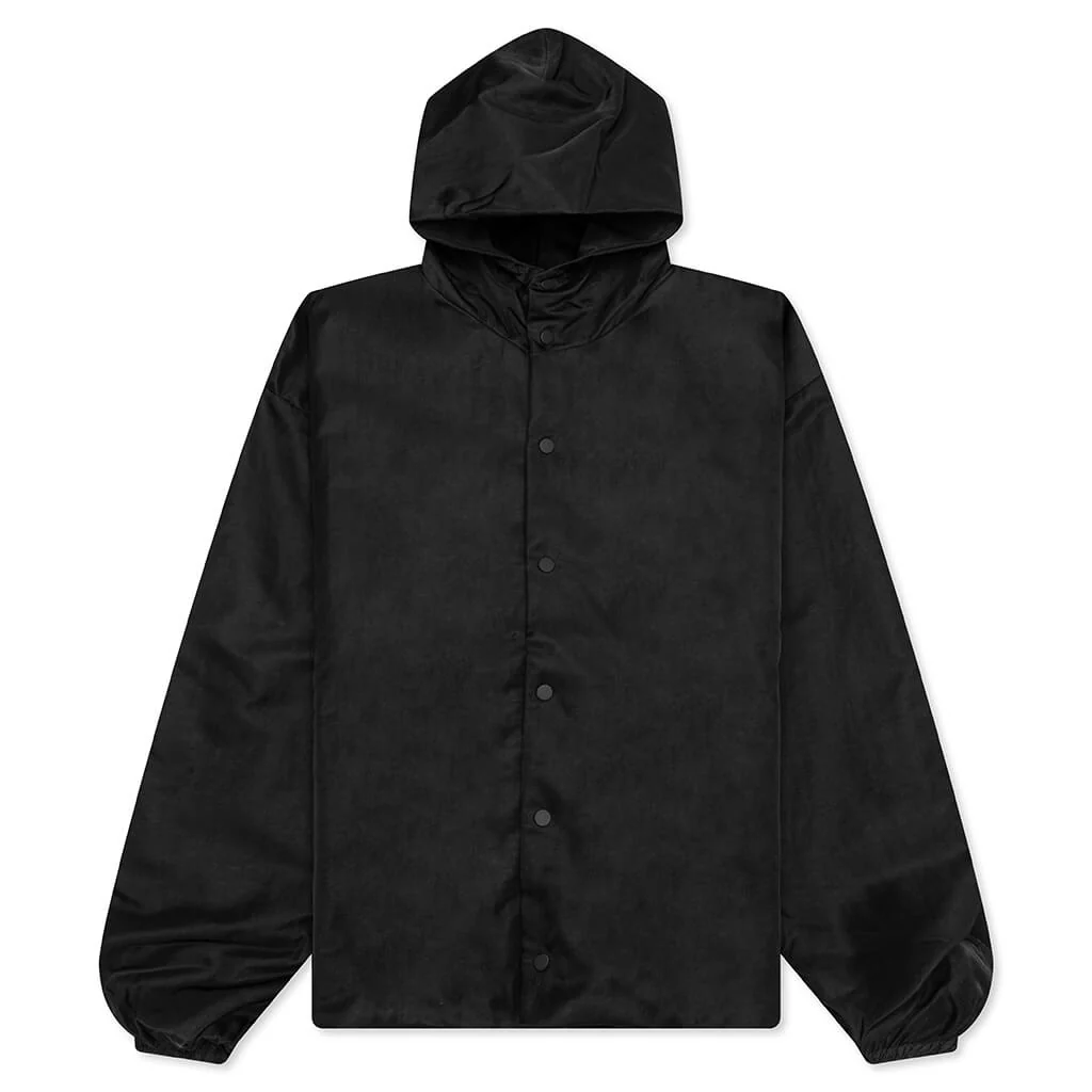 Textured Nylon Hooded Coaches Jacket - Black