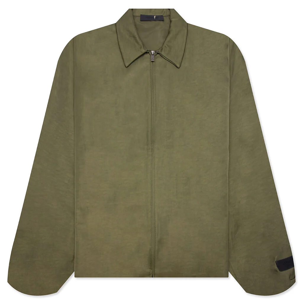 Textured Nylon Trucker Jacket - Military