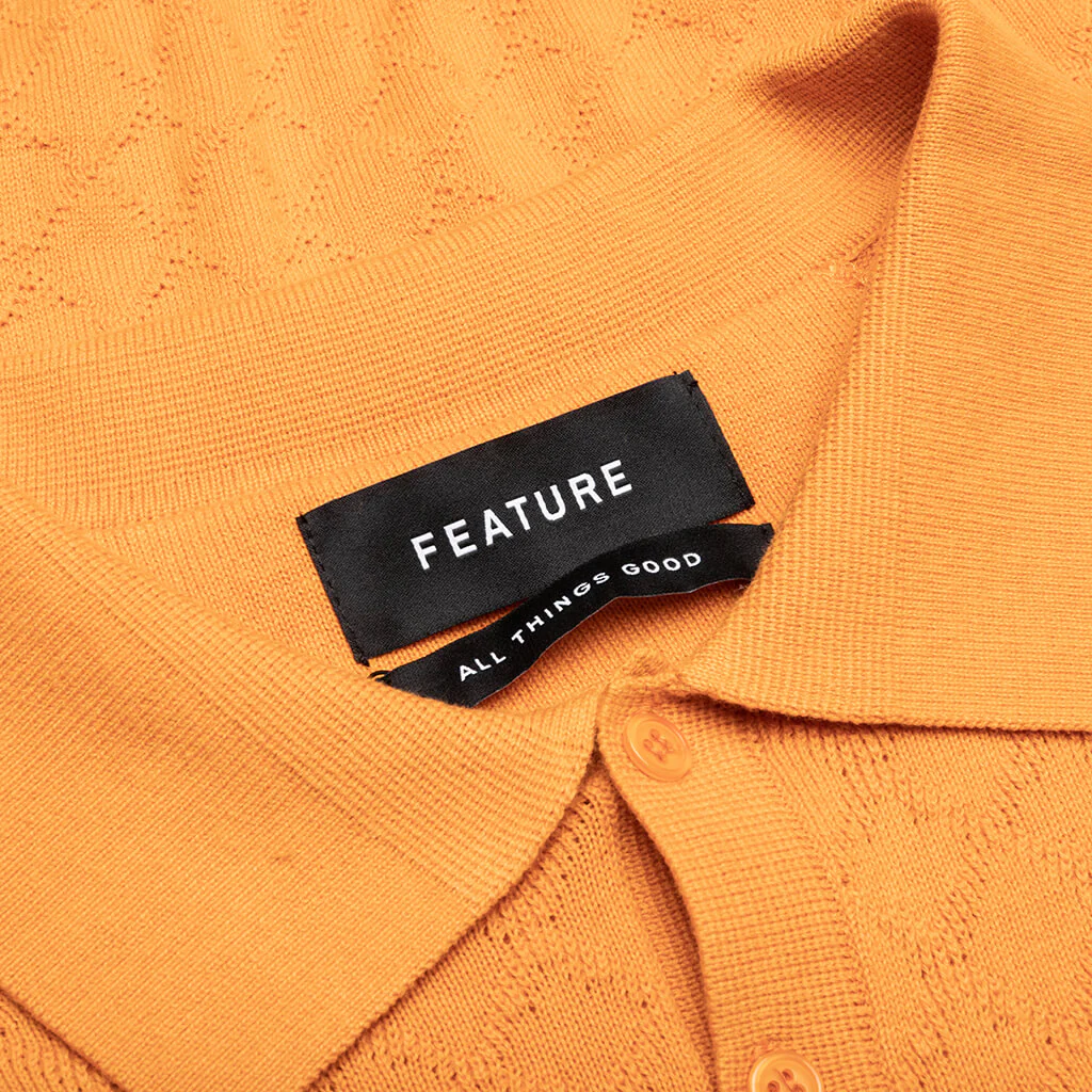 Hogan Pointelle Raglan Sleeve Sweater Polo - Jasper Orange - Image 3