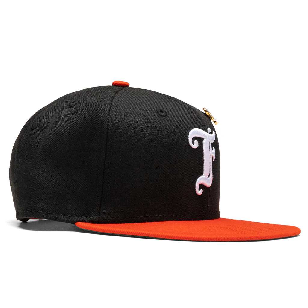 Feature x New Era Old English F Snapback Hat w/ Pin - Black/Orange - Image 3