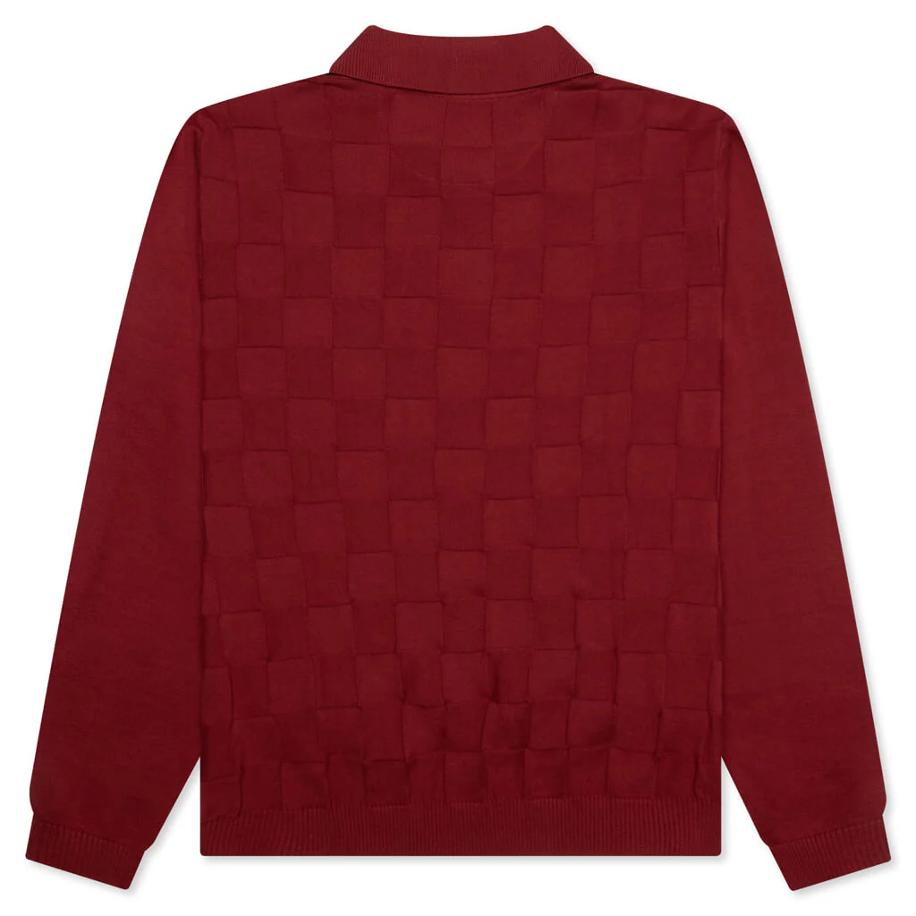 Palmer Checked L/S Sweater Polo - Sunday Red - Image 2