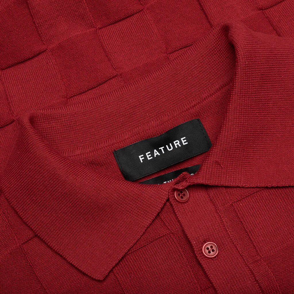 Palmer Checked L/S Sweater Polo - Sunday Red - Image 3