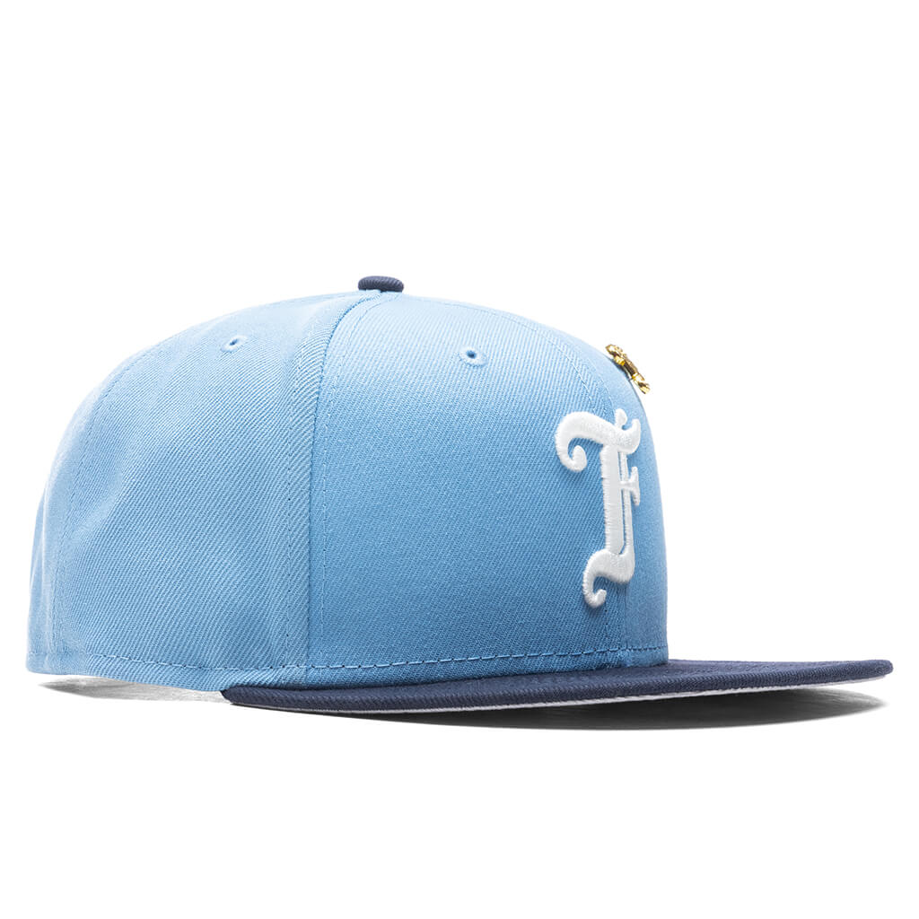 Feature x New Era Old English F Snapback Hat w/ Pin - Birdseye Blue/Night Shift Navy - Image 2