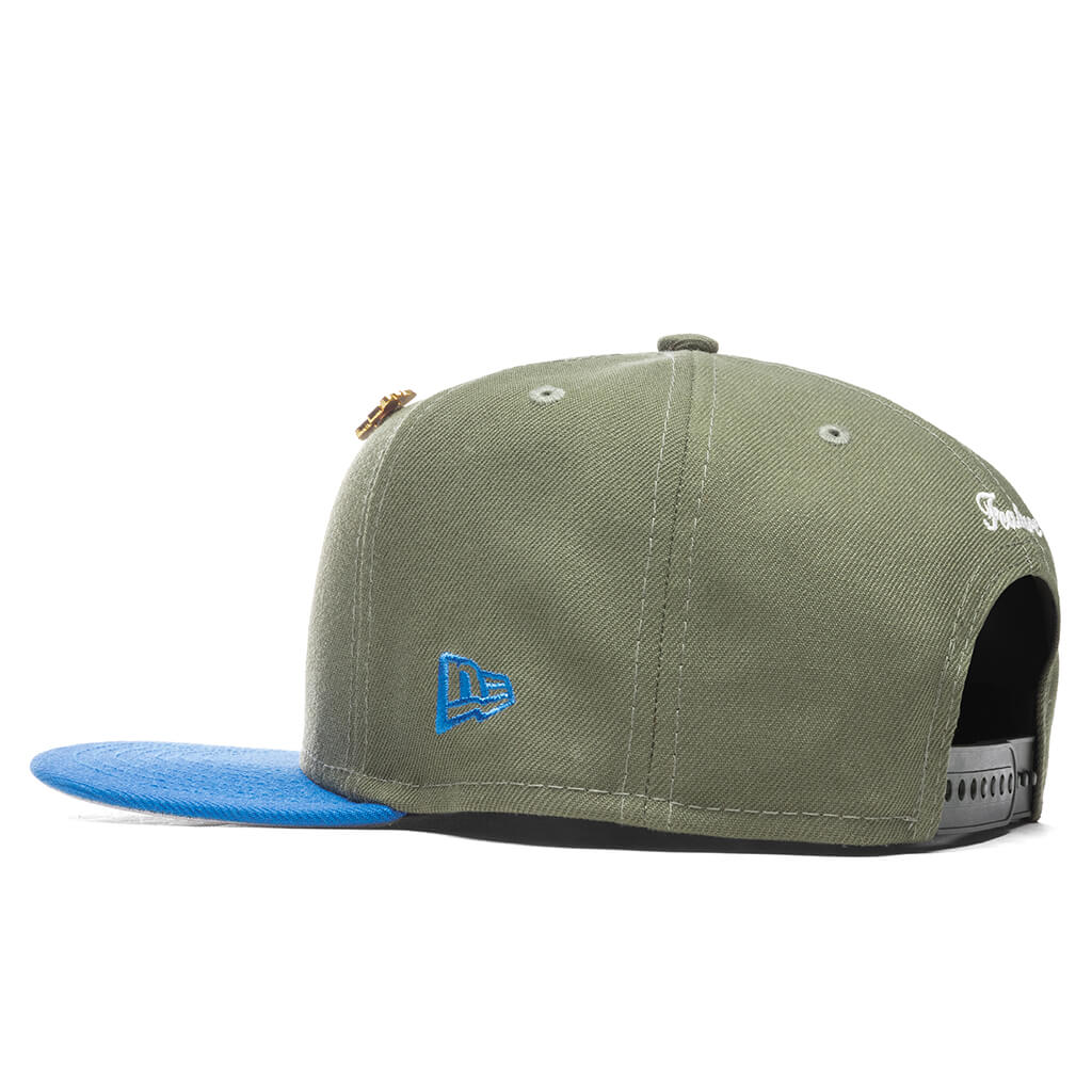 Feature x New Era Old English F Snapback Hat w/ Pin - Olive/Rainstorm Blue - Image 3