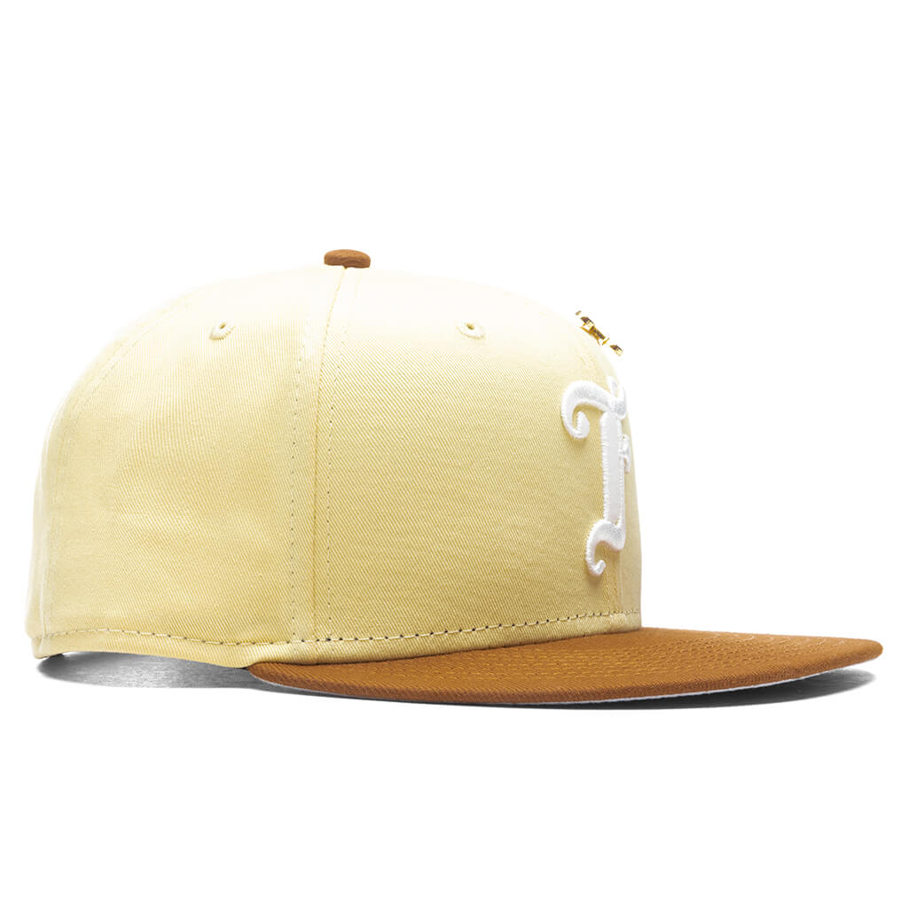 Feature x New Era Old English F Snapback Hat w/ Pin - Soft Yellow/Toasted Peanut - Image 2
