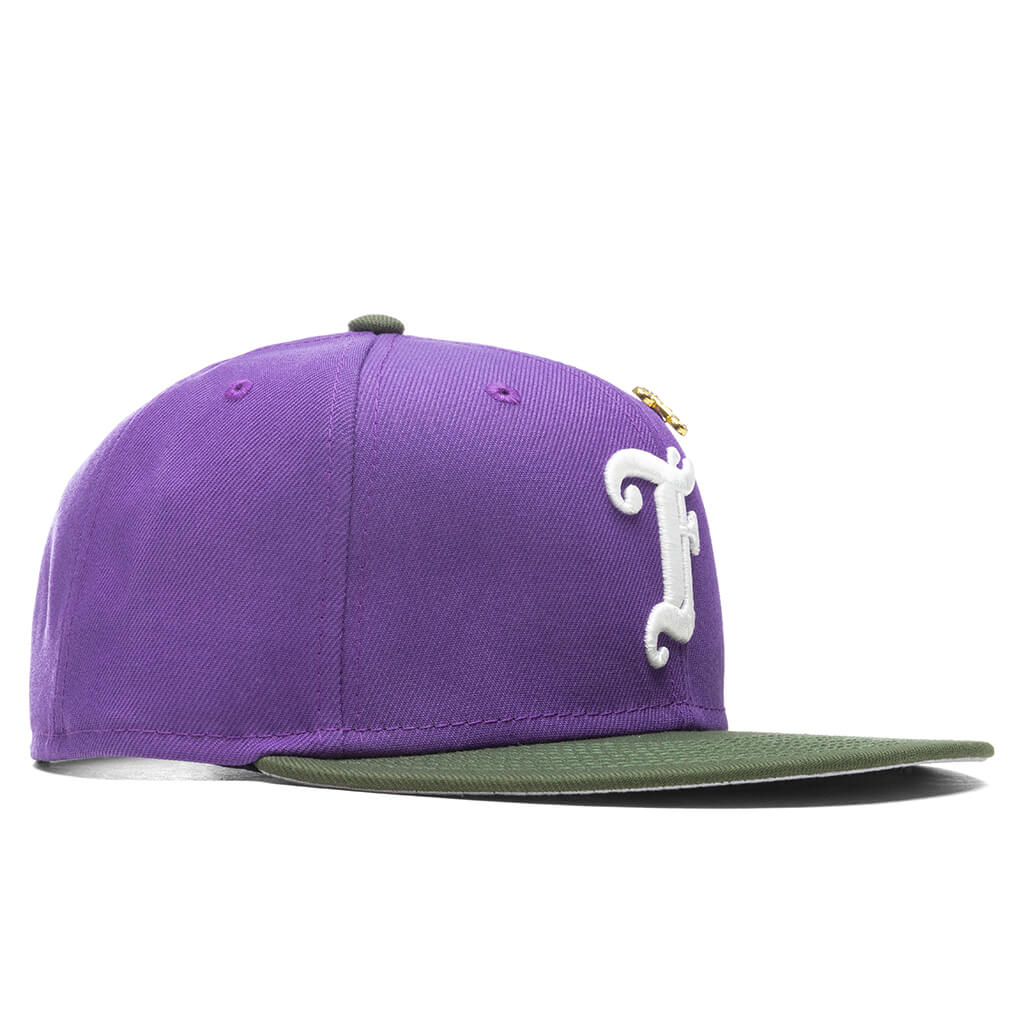 Feature x New Era Old English F Snapback Hat w/ Pin - Varsity Purple/Rifle Green - Image 3