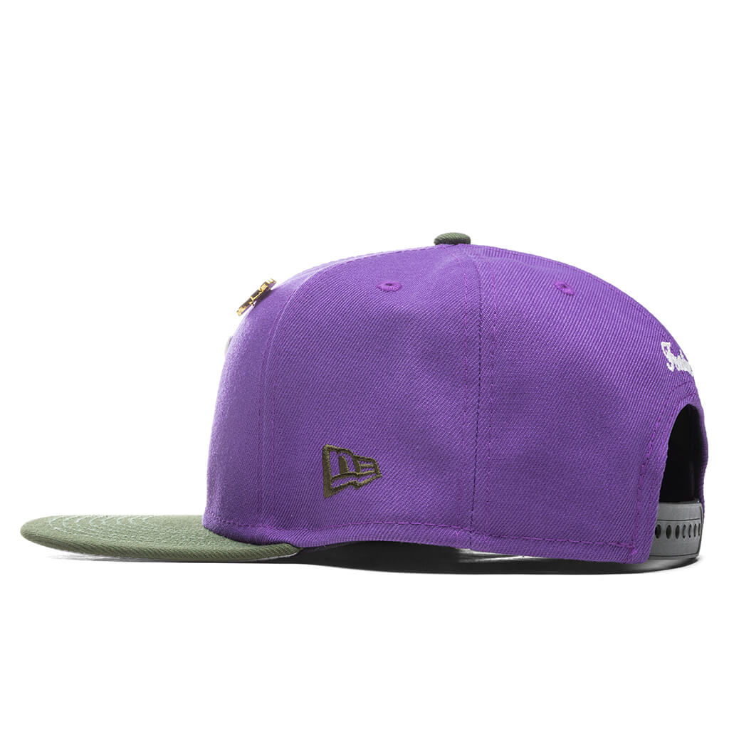 Feature x New Era Old English F Snapback Hat w/ Pin - Varsity Purple/Rifle Green - Image 4