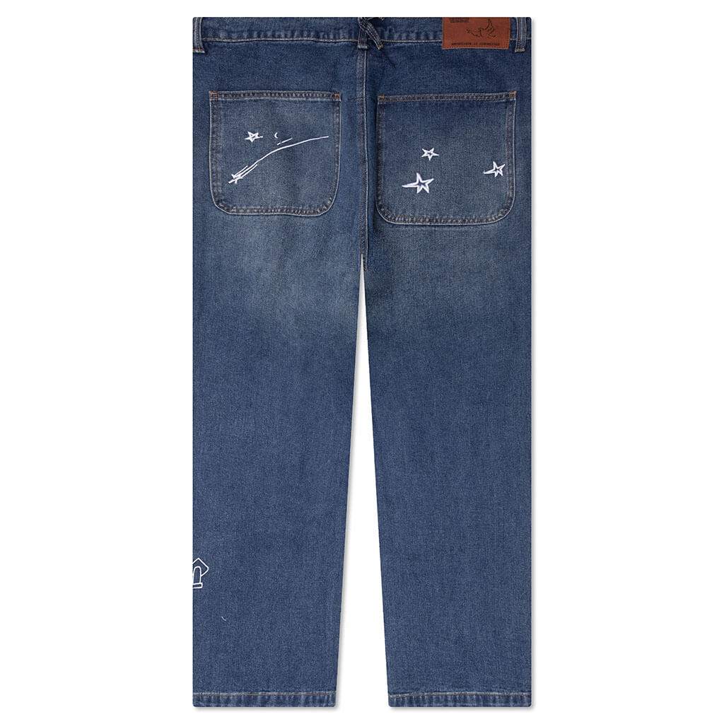 Fire Escape Embroidered Jeans - Blue - Image 2