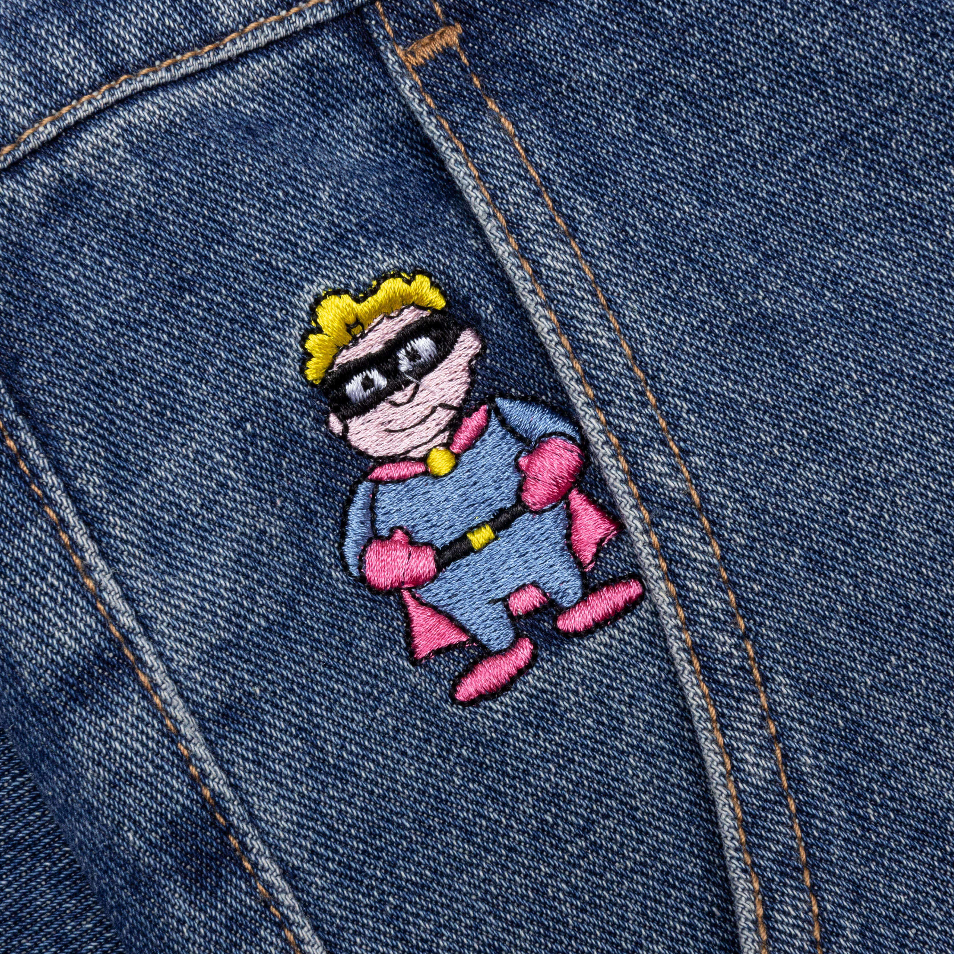 Fire Escape Embroidered Jeans - Blue - Image 3