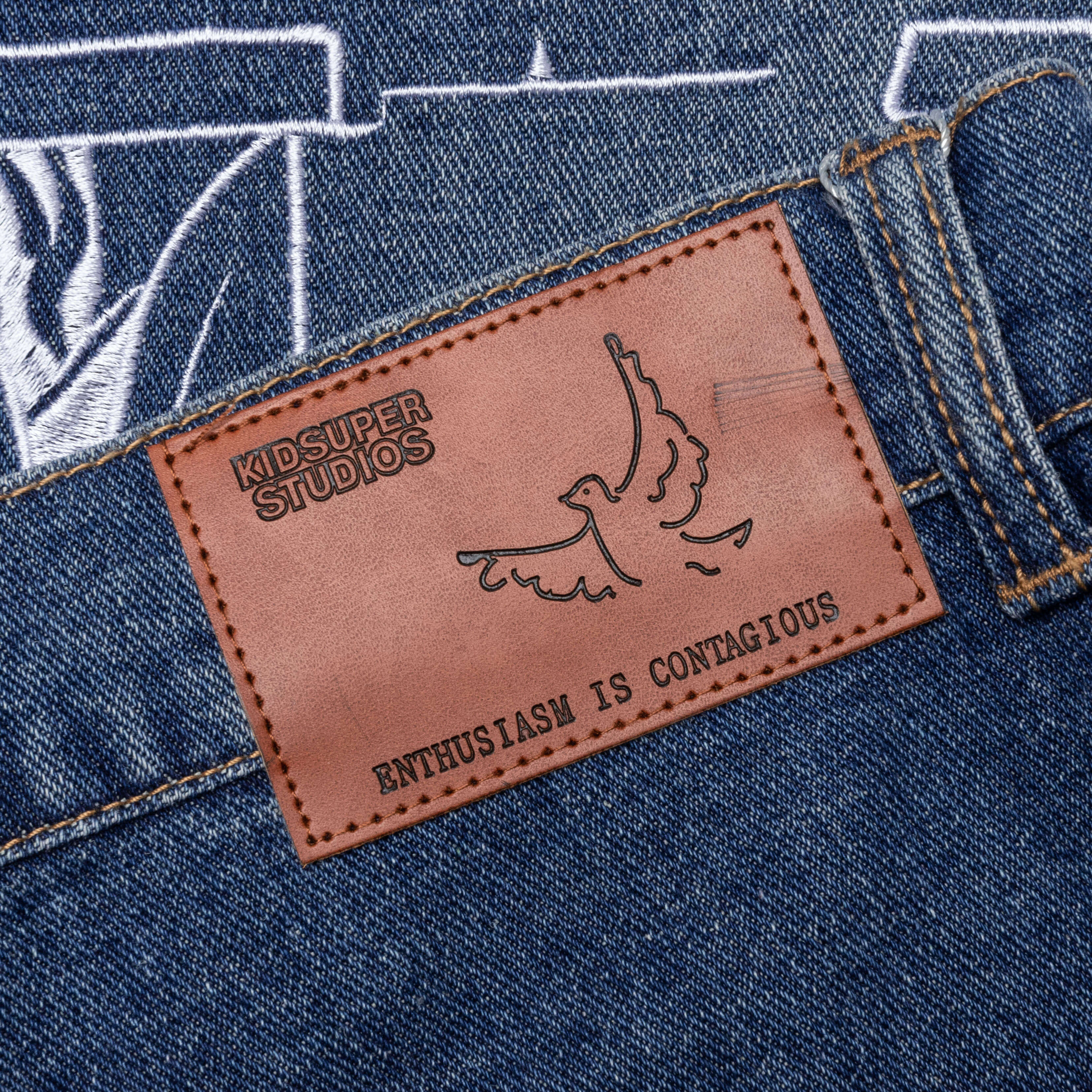 Fire Escape Embroidered Jeans - Blue - Image 6
