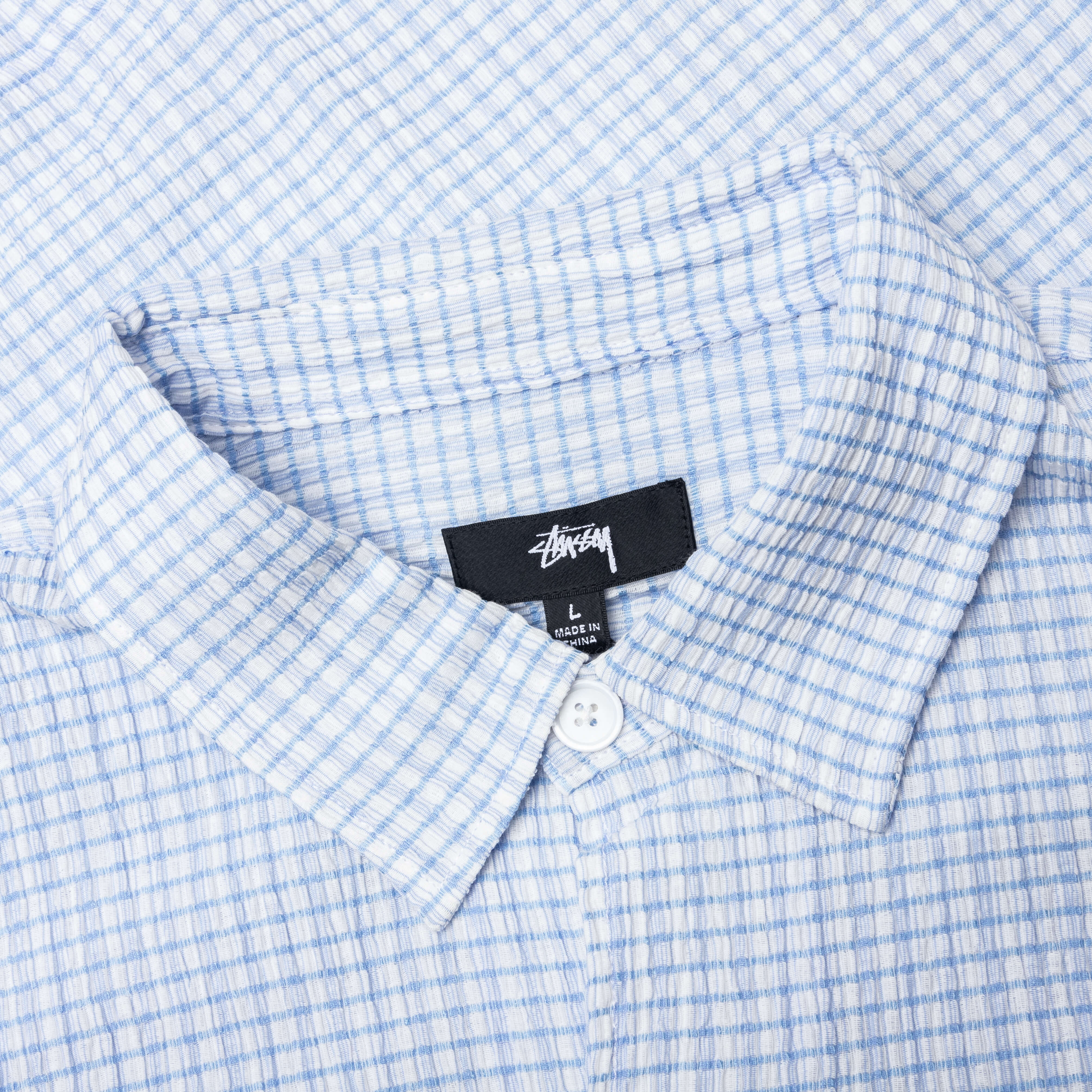 Flat Bottom Crinkled Shirt - Blue Check - Image 3