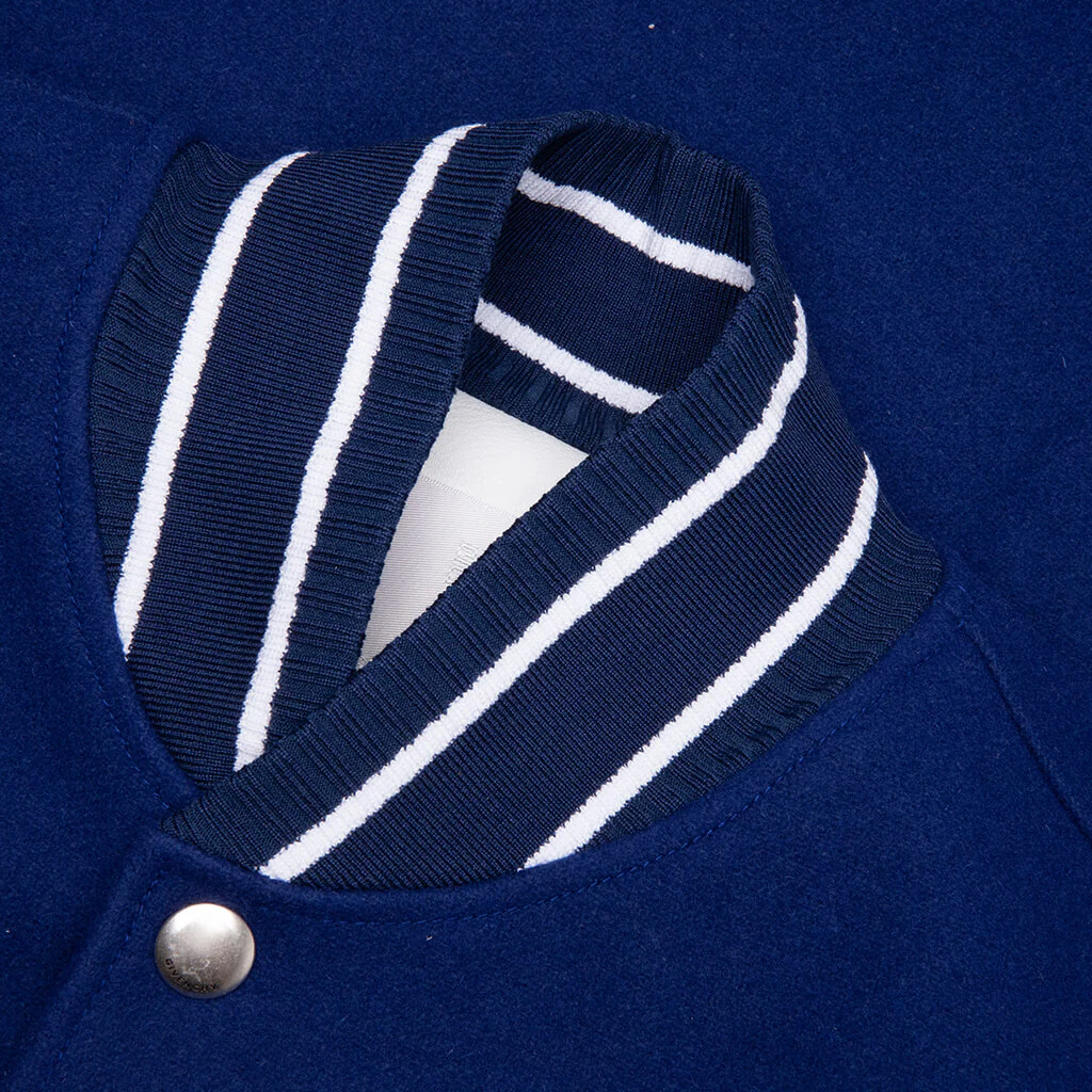 Big Varsity Bomber in Wool and Leather - Blue/White - Image 4