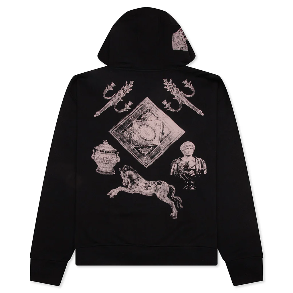 Fleece Zipped Hoodie with Hubert Objects Print- Black - Image 2