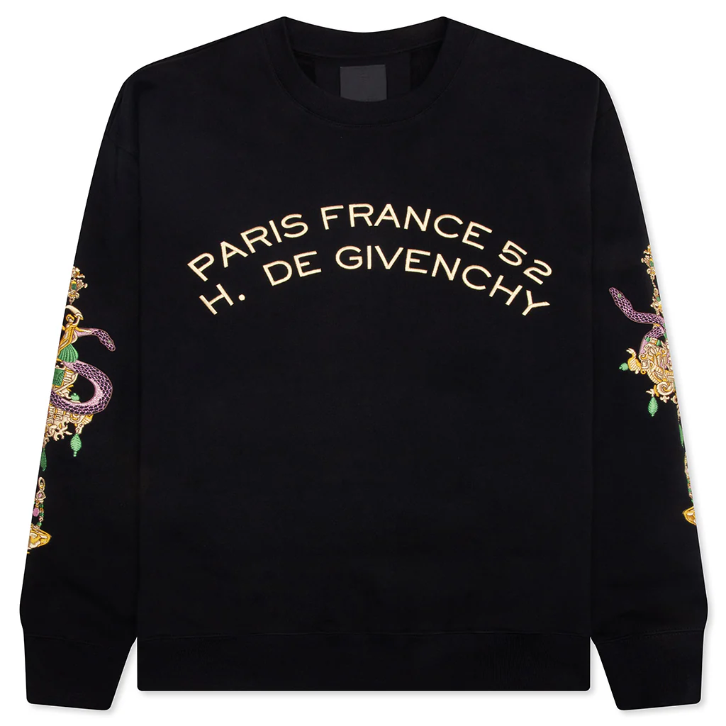 Fleece Sweatshirt with Chandelier and Snake - Black