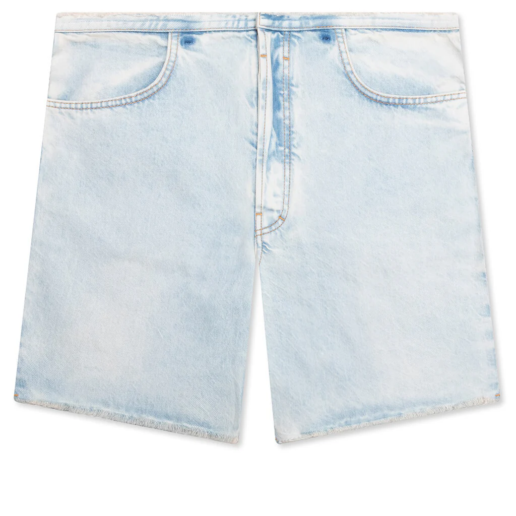 Cutted Belt Low Rise Denim Shorts - Pale Blue