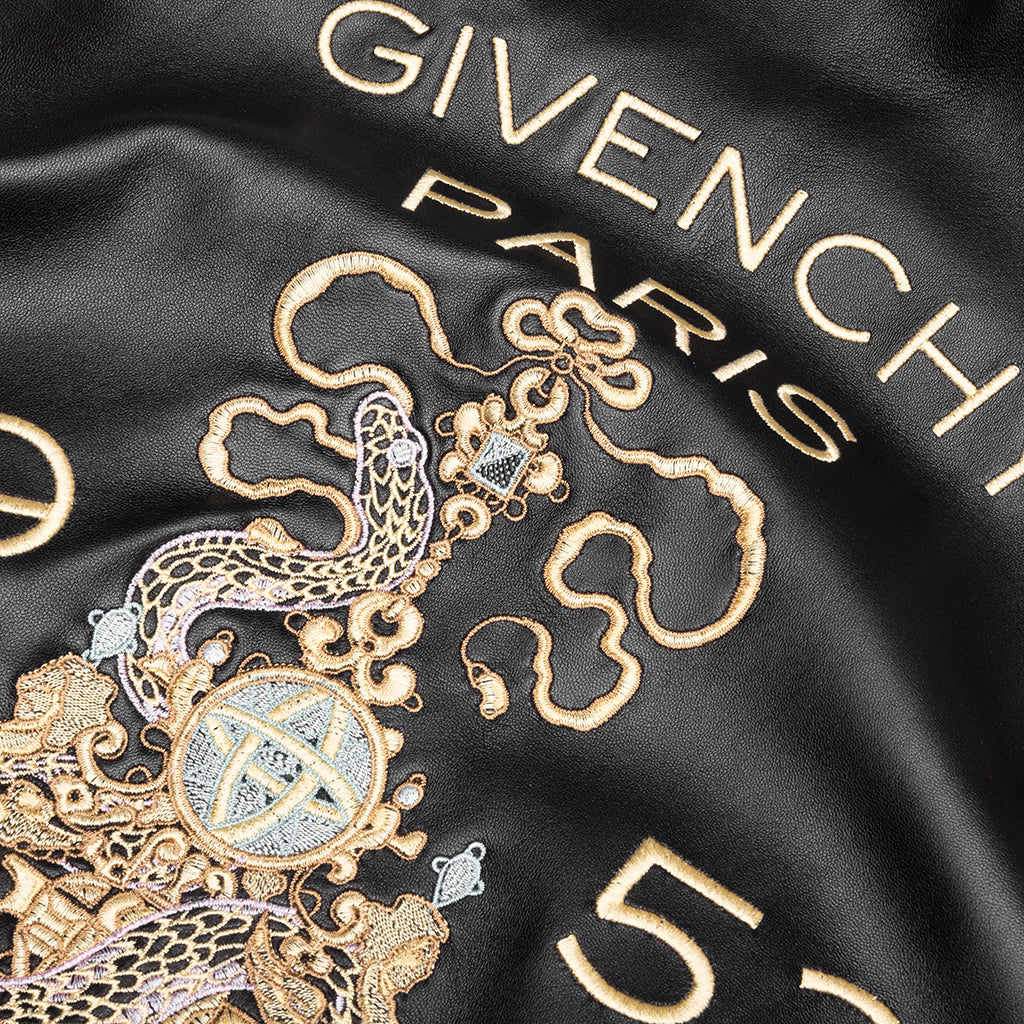 Nappa Leather Varsity Jacket with Chandelier and Snake Embroideries - Black/White - Image 5