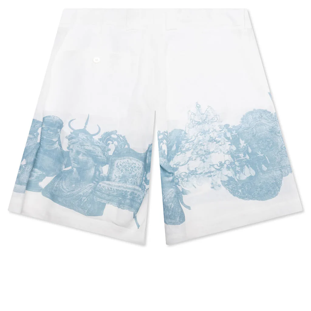 Linen Bermuda Hawaiian Shorts with Hubert Objects Print - Blue/White - Image 2