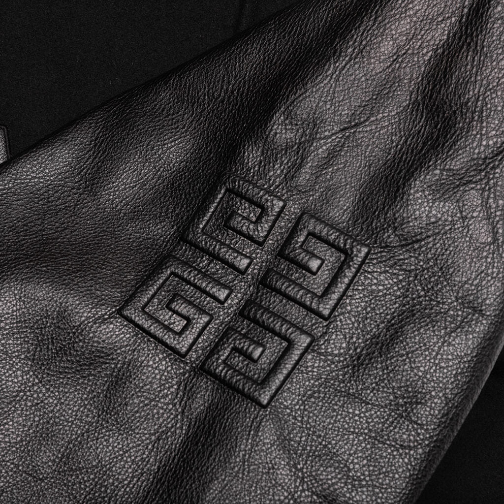 Hooded Varsity Jacket in Wool and Leather - Black - Image 5