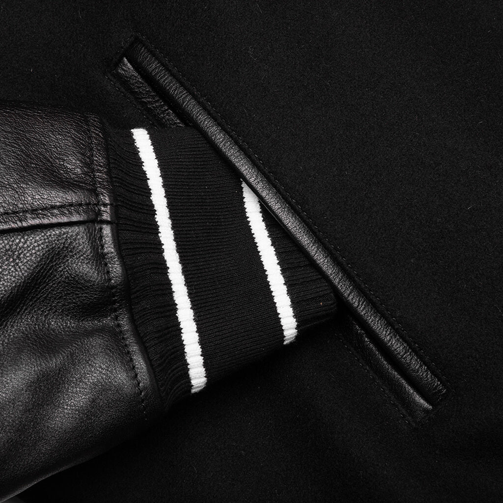 Hooded Varsity Jacket in Wool and Leather - Black - Image 6