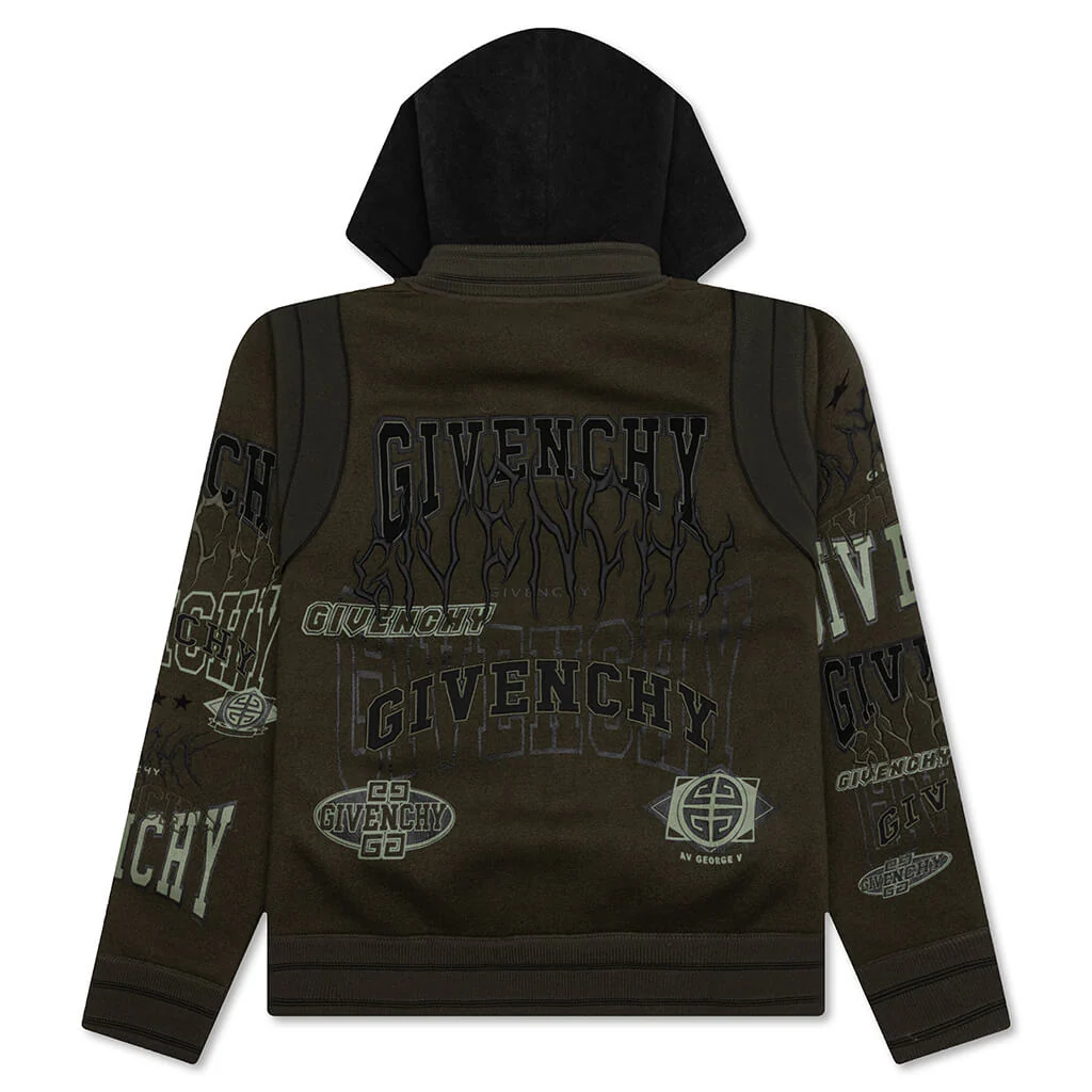 Hooded Varsity Jacket - Military Green - Image 2