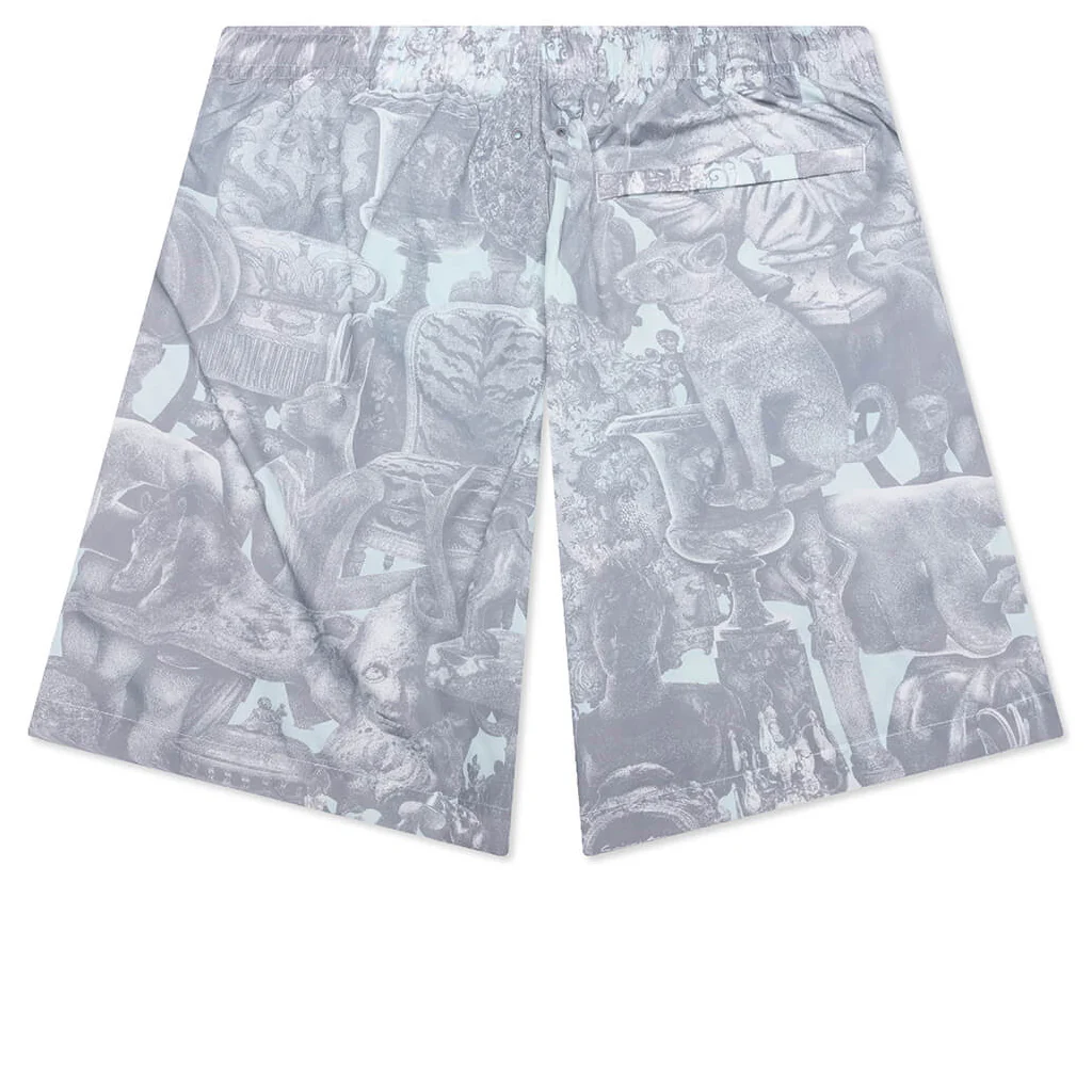 Linen Bermuda Swim Shorts with Hubert Objects Print - Prussian Blue/Grey - Image 2