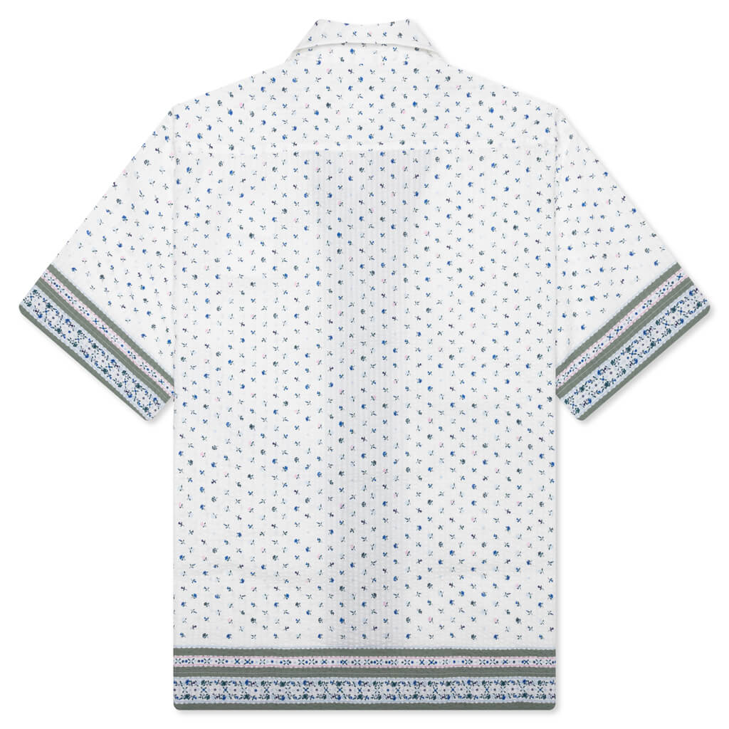 Floral Print Boxy Fit Shirt in Cotton Seersucker - Cream/Green - Image 2