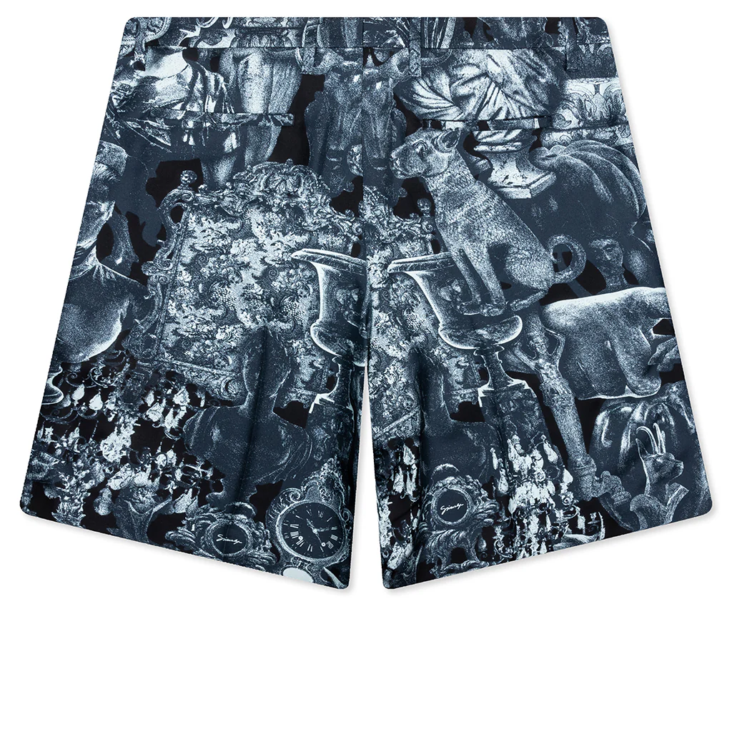 Silk Bermuda Shorts with Hubert Objects - Black/Navy - Image 2
