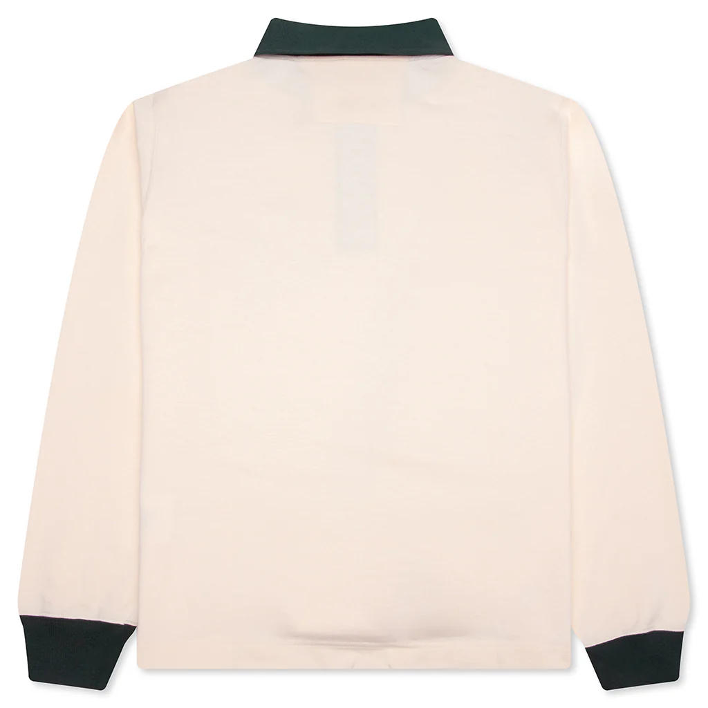 College Long Sleeve Polo - White/Green - Image 2