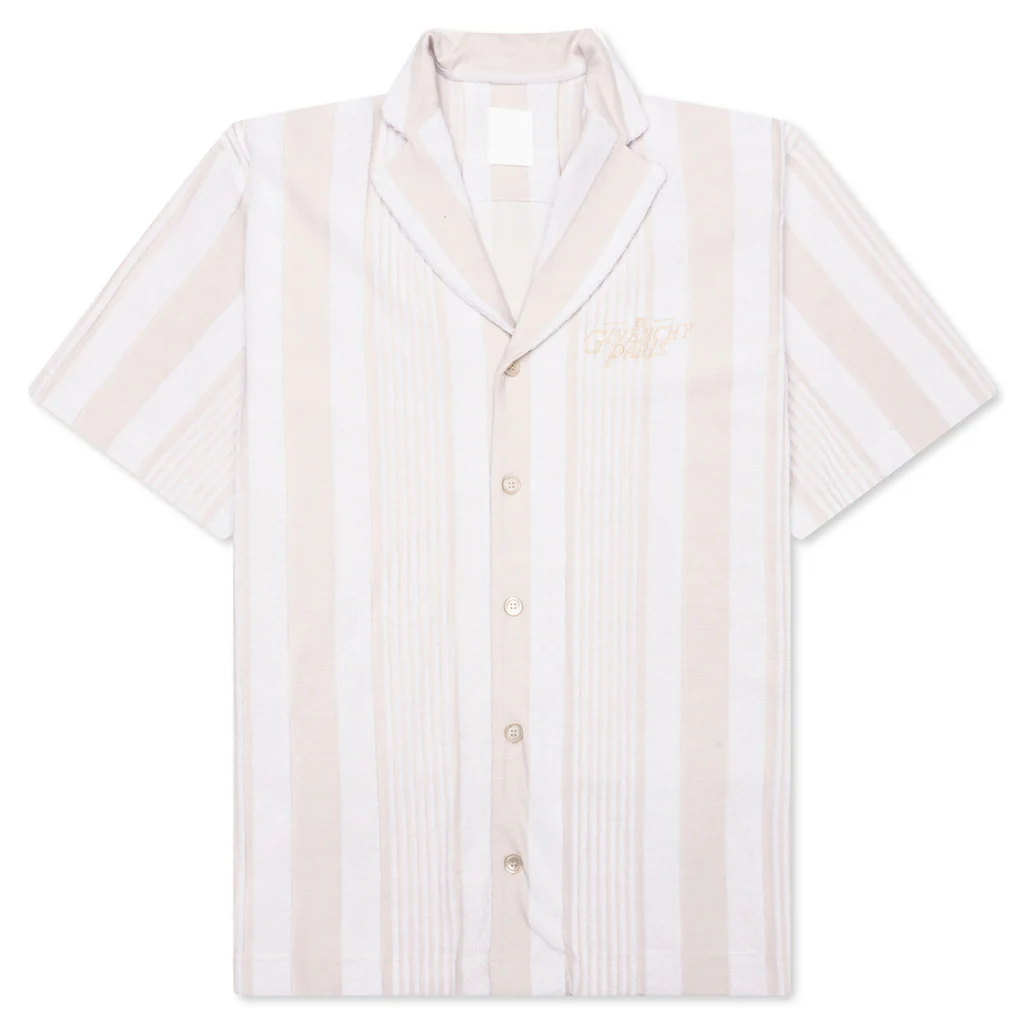 Stripped Cotton Towelling Boxy Fit Shirt - White/Beige