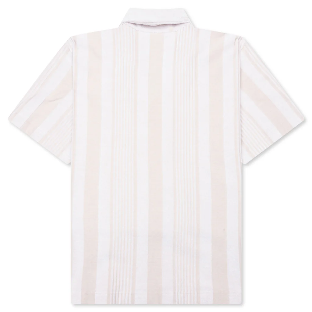 Stripped Cotton Towelling Boxy Fit Shirt - White/Beige - Image 2