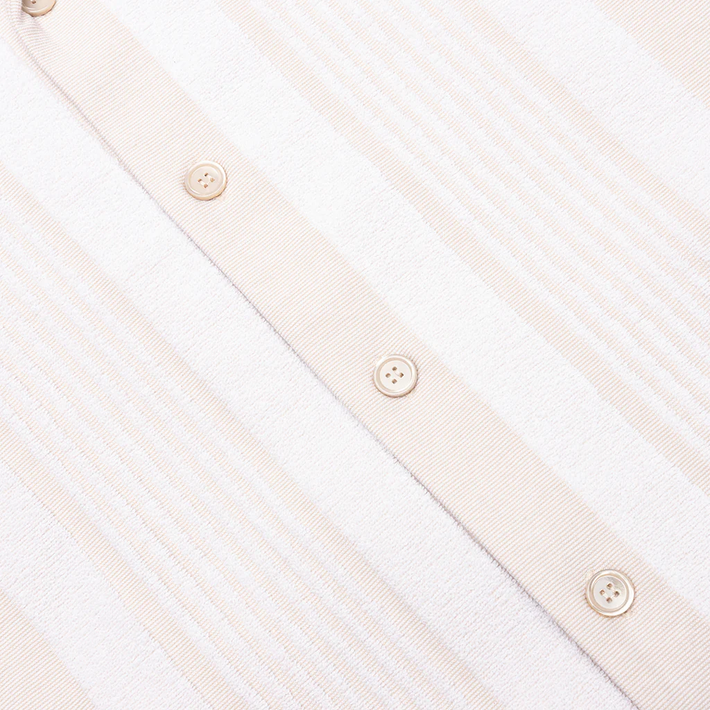 Stripped Cotton Towelling Boxy Fit Shirt - White/Beige - Image 5