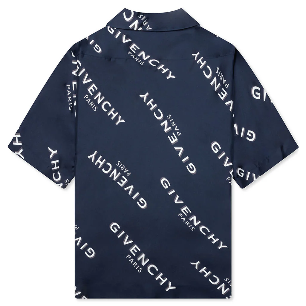 Shadow Print Silk Shirt - Navy - Image 2