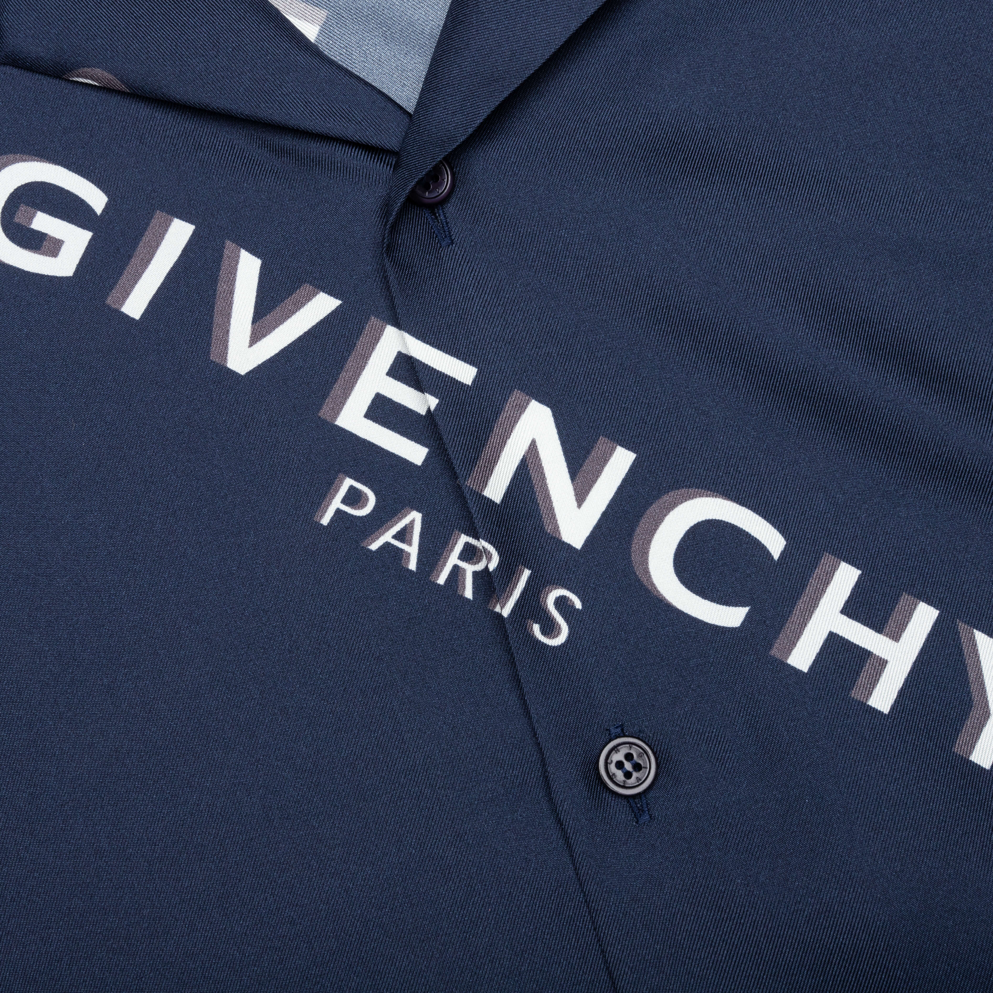 Shadow Print Silk Shirt - Navy - Image 3