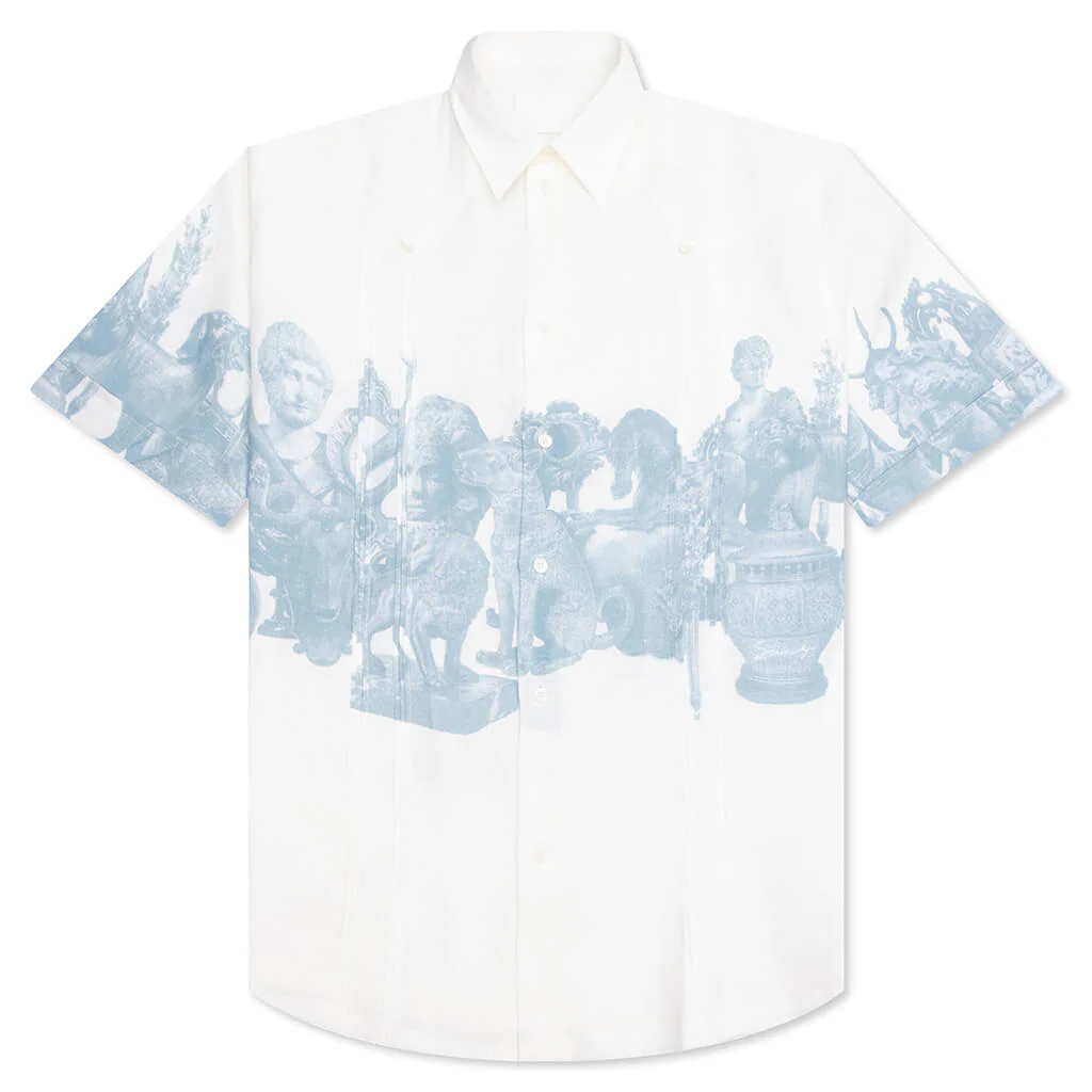 Linen Shirt with Hubert Objects Print- Blue/White