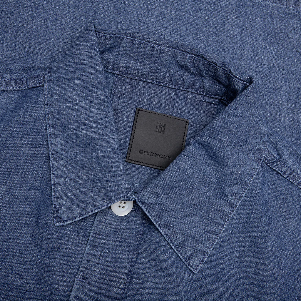 Logo Embroidered Short-Sleeve Shirt - Denim Blue - Image 3