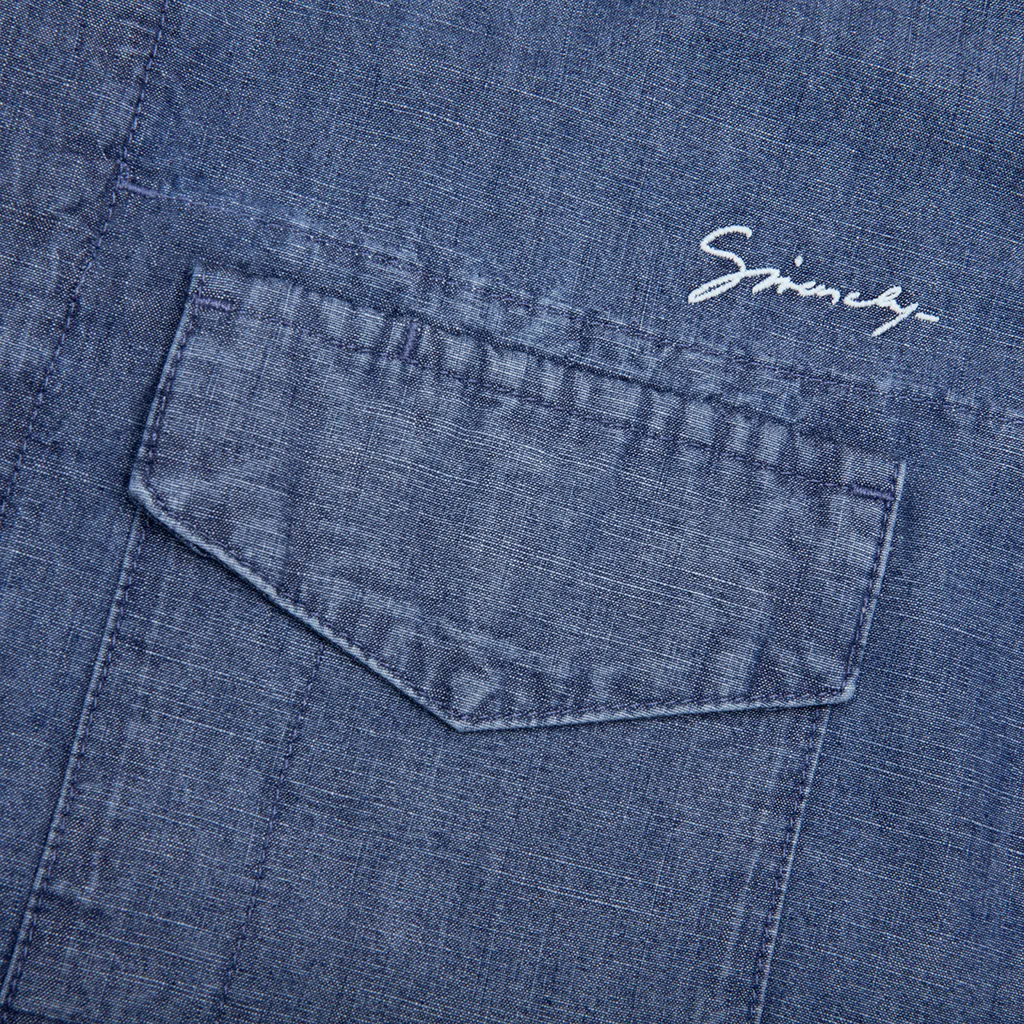 Logo Embroidered Short-Sleeve Shirt - Denim Blue - Image 4