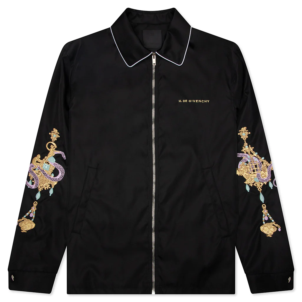 Zipped Jacket with Chandelier and Snake Embroideries - Black