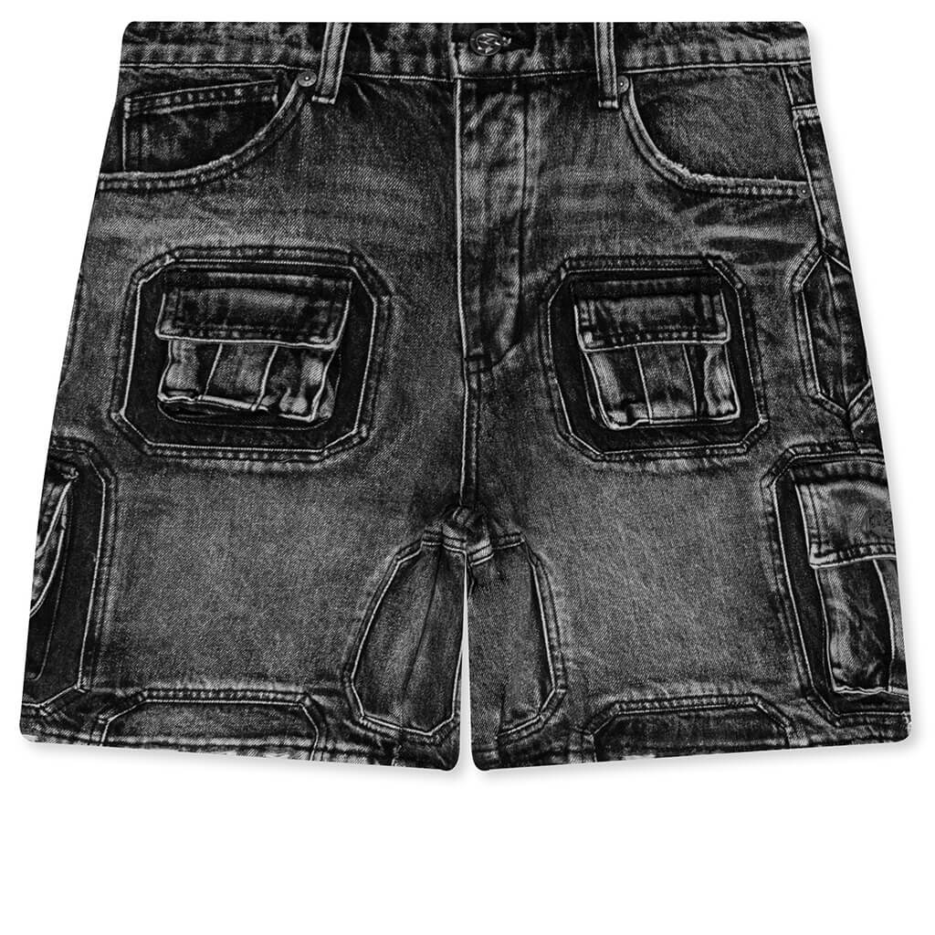 Octagon Cargo Denim Shorts - Grey Wash