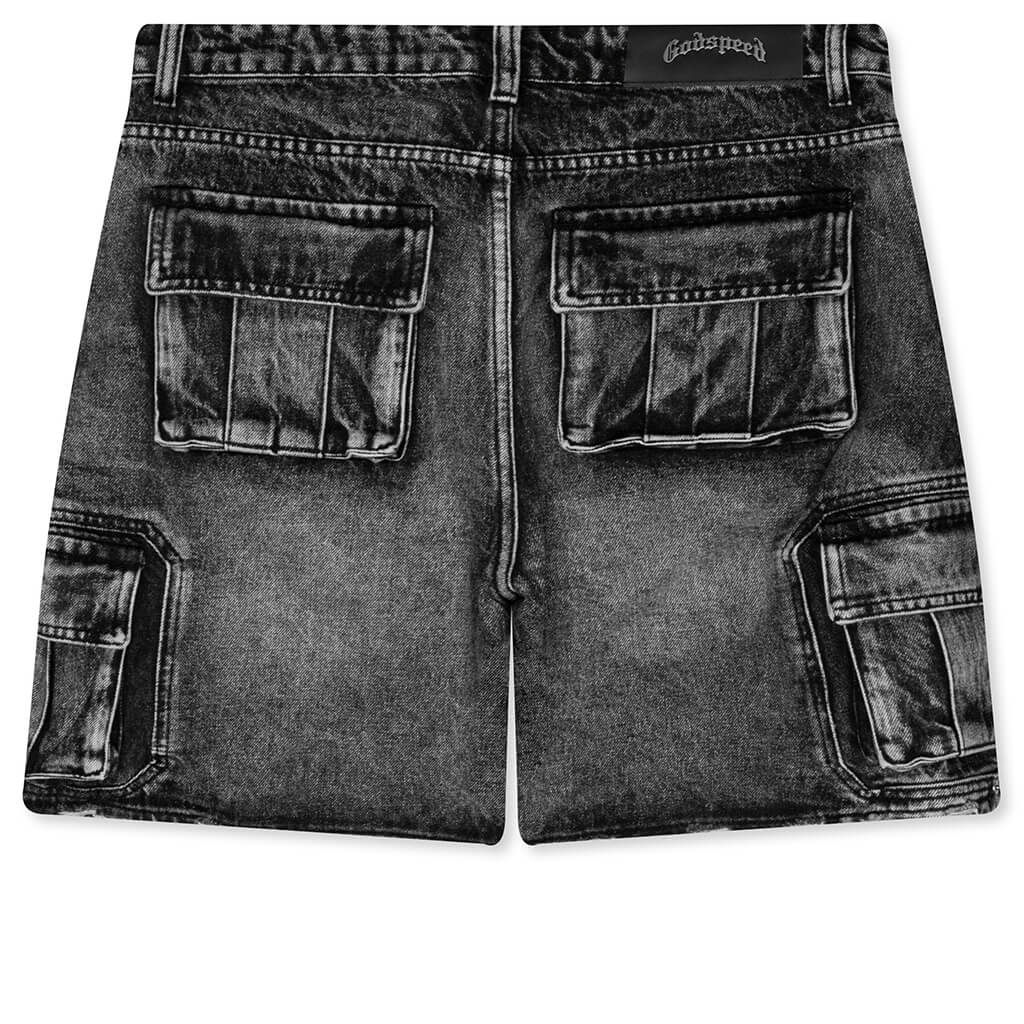 Octagon Cargo Denim Shorts - Grey Wash - Image 2