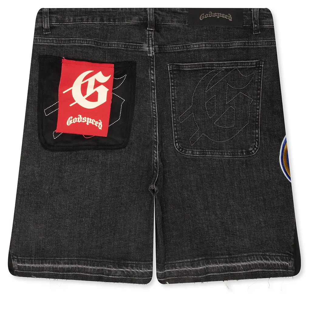 Patchwork Denim Shorts V2 - Black - Image 2