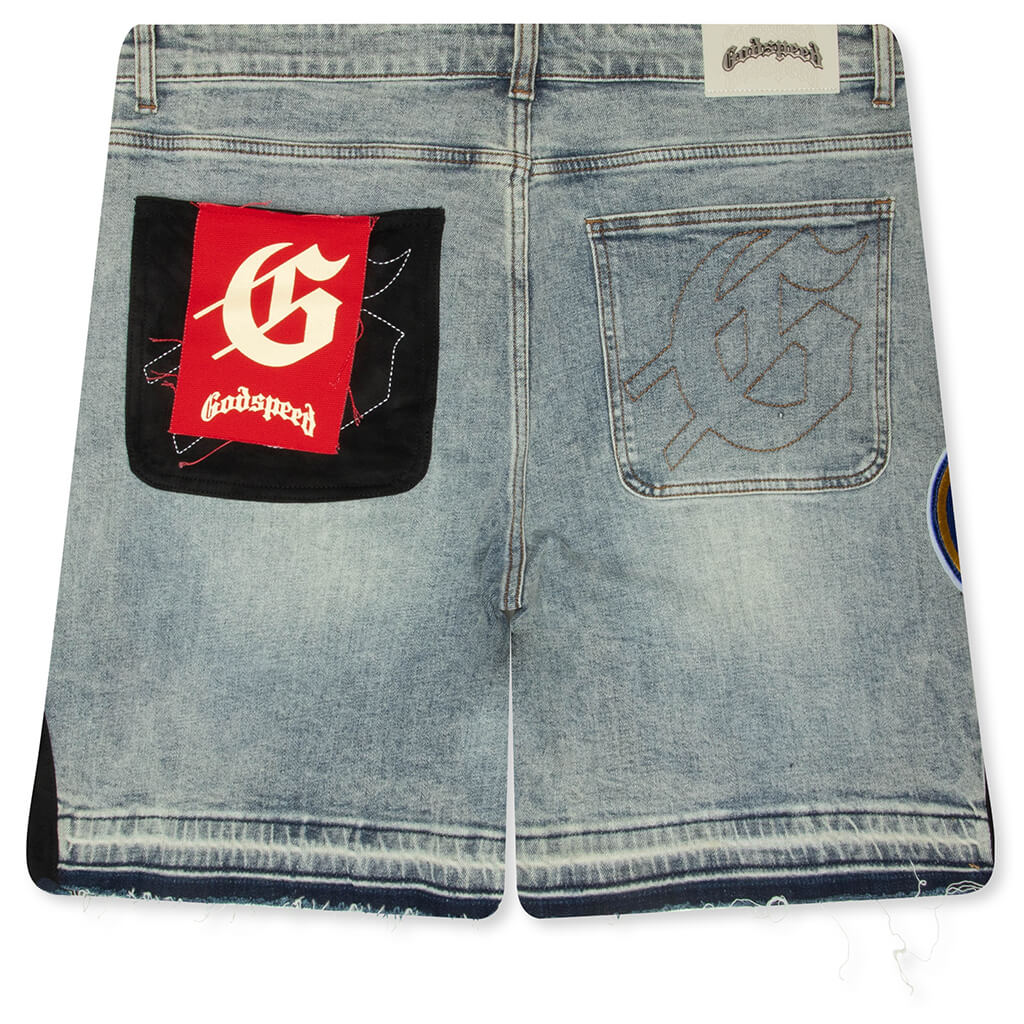 Patchwork Denim Shorts V2 - Blue - Image 2