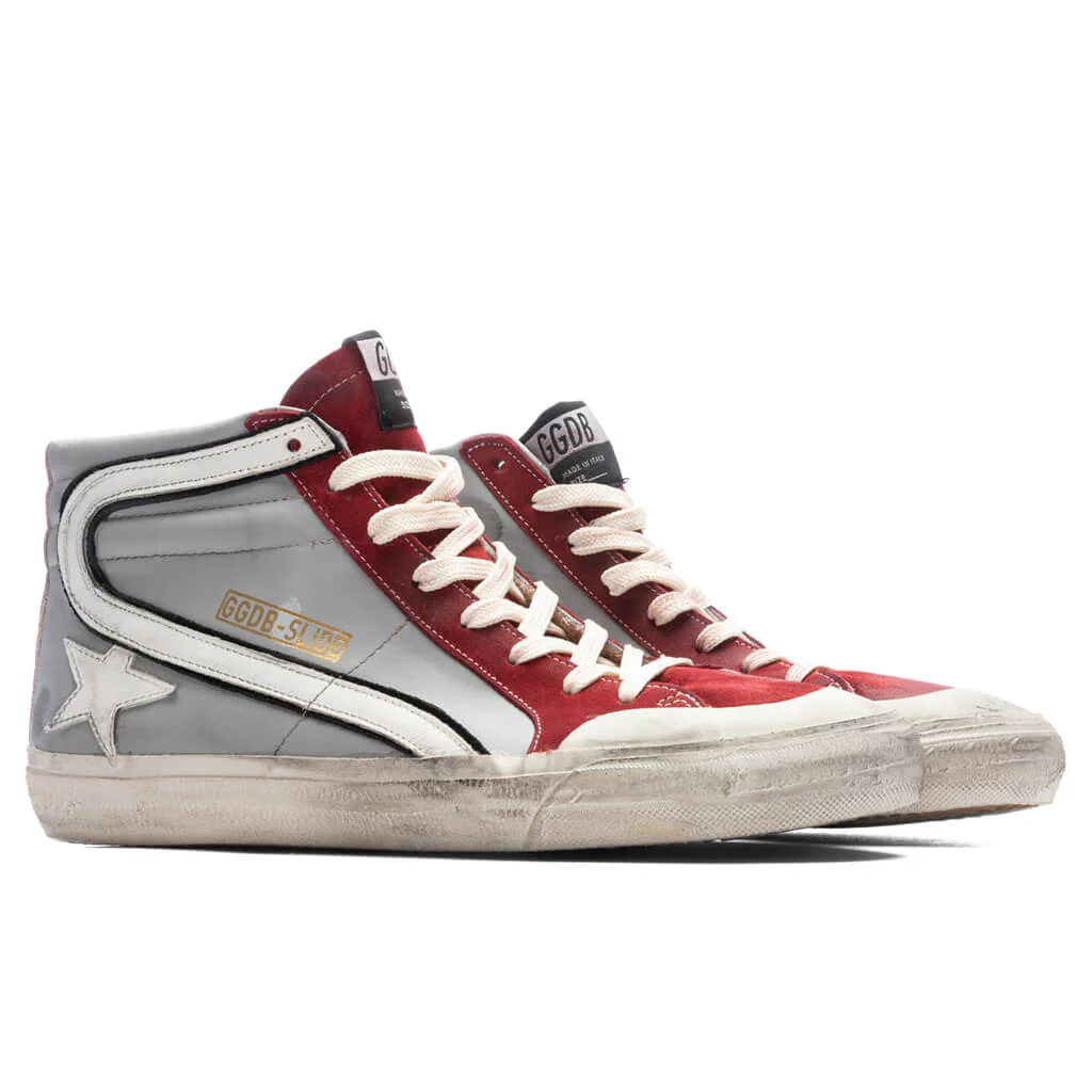 Slide Leather Sneakers - Grey/Dark Red/White/Silver - Image 2