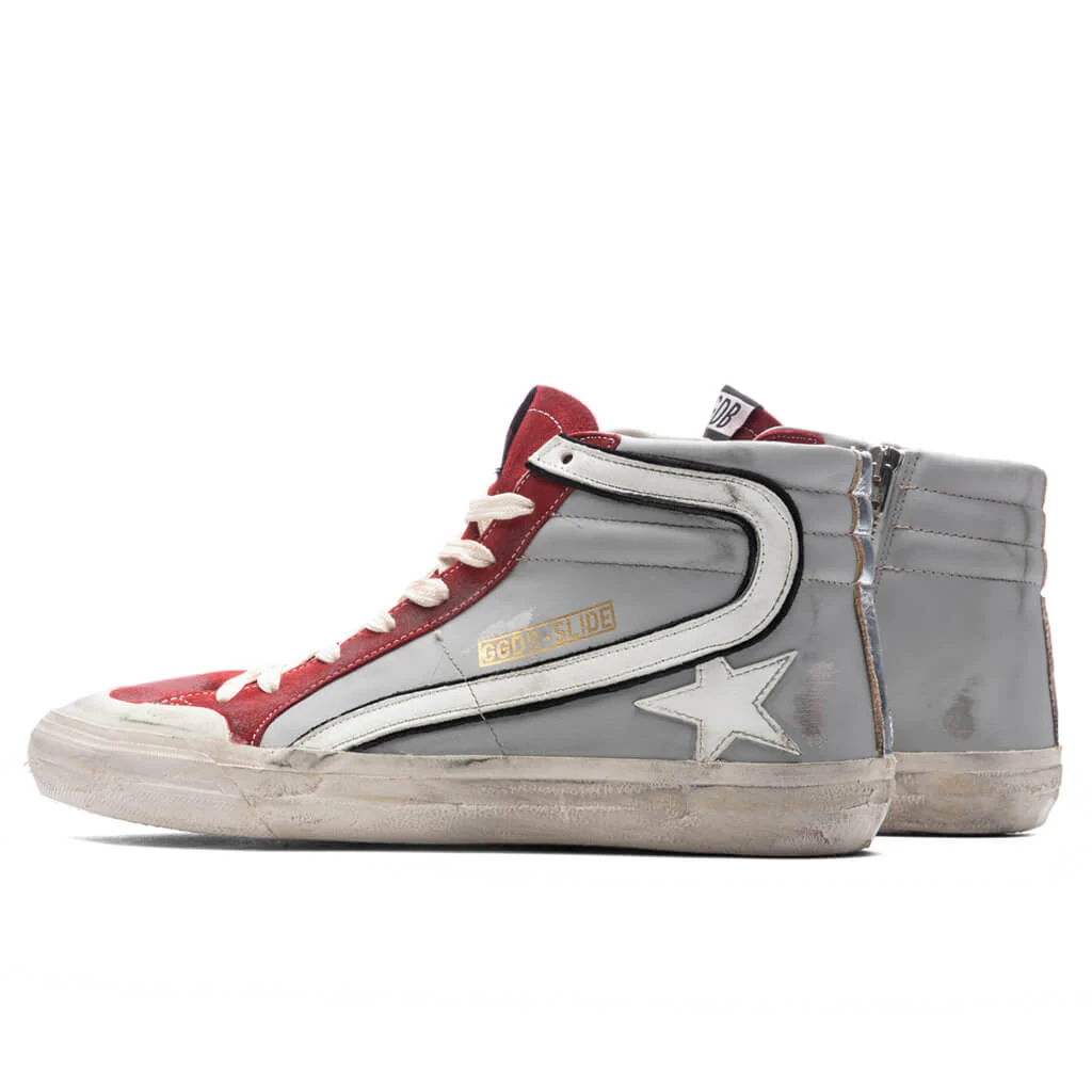 Slide Leather Sneakers - Grey/Dark Red/White/Silver - Image 3