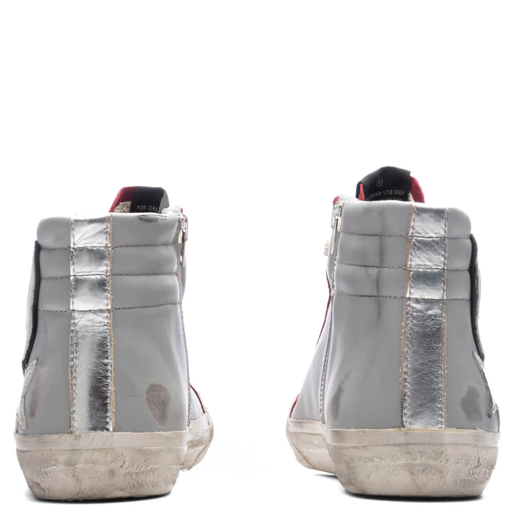Slide Leather Sneakers - Grey/Dark Red/White/Silver - Image 4