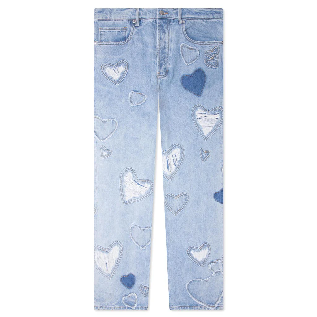 Heart Patchwork Jeans - Light Wash - Image 2
